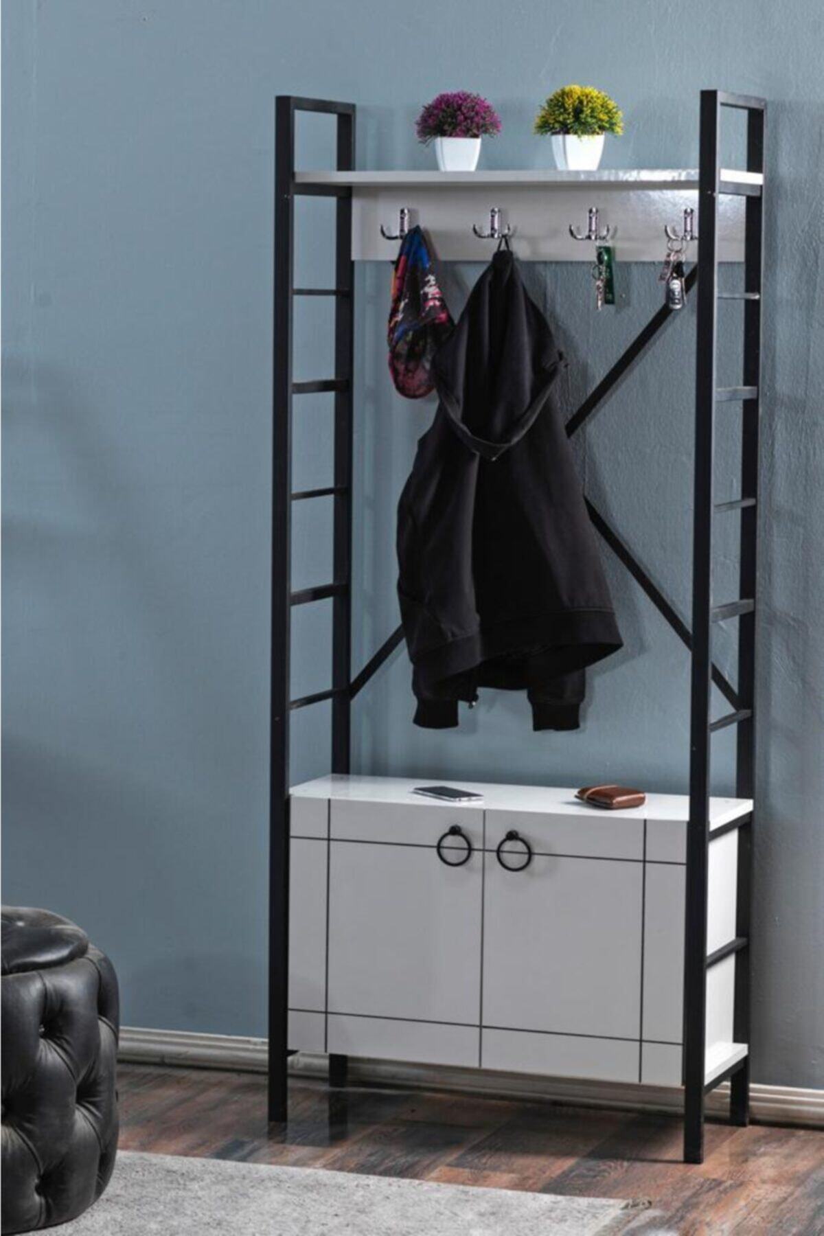 makbulce Beyza Metal Portmanto & Ayakkabılık Beyaz