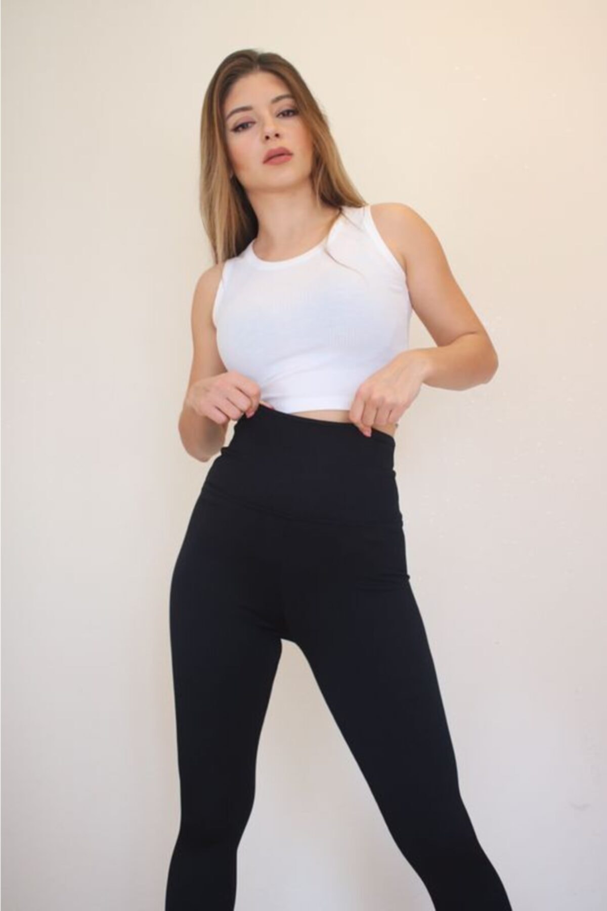 Seyyar Siyah Fitilli Extra Yuksek Bel Toparlayıcı Tayt