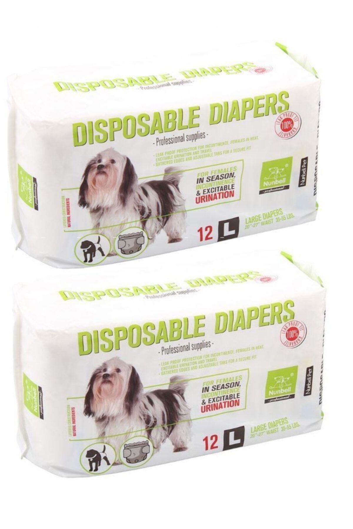 Nunbell Köpek Alt Bağlama Bezi 12'li L Boy (2 Adet)