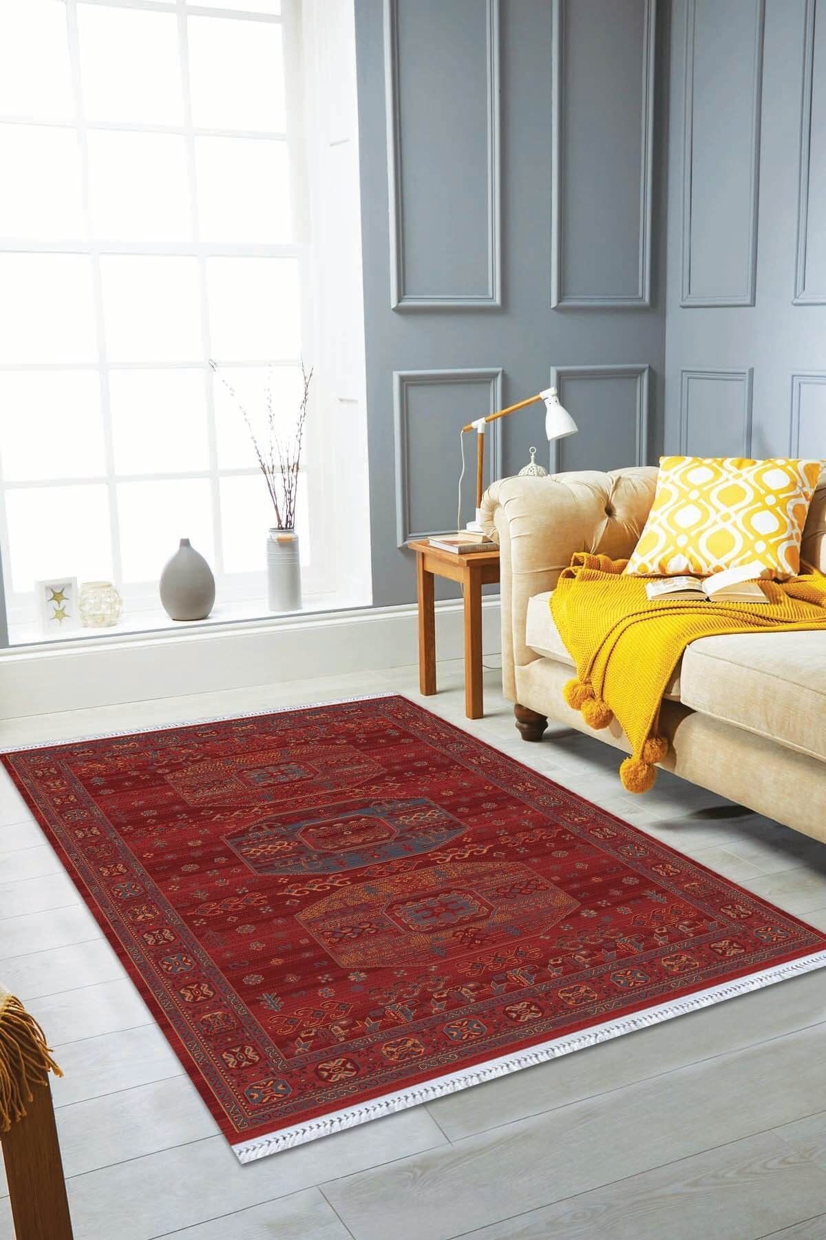 Viva Home Dokuma Pamuk Taban Makinede Yıkanabilir Lüks Şönil Kilim Kl312