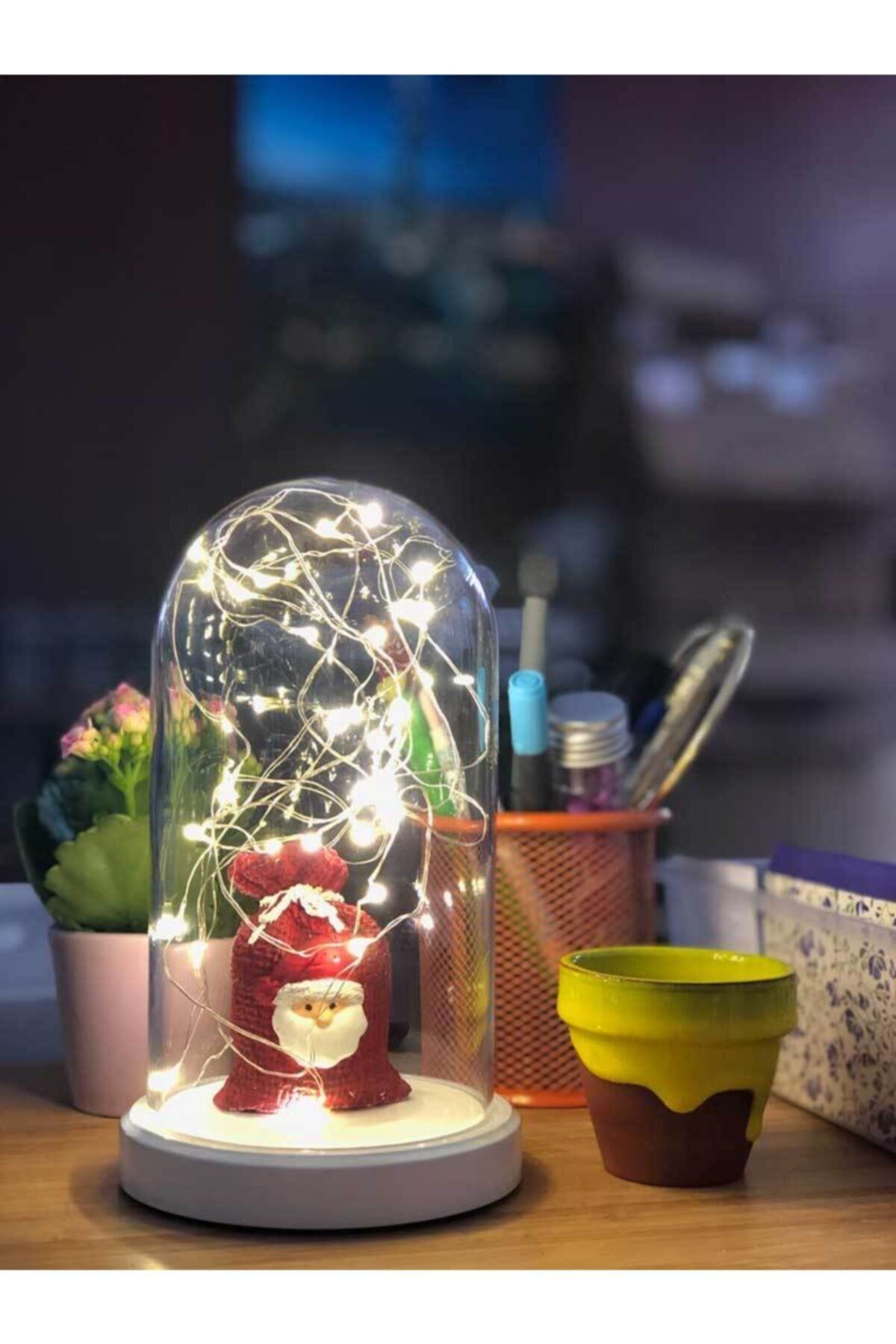 BYLAMP Işıklı Cam Fanus Noel Baba Çuval Lamba
