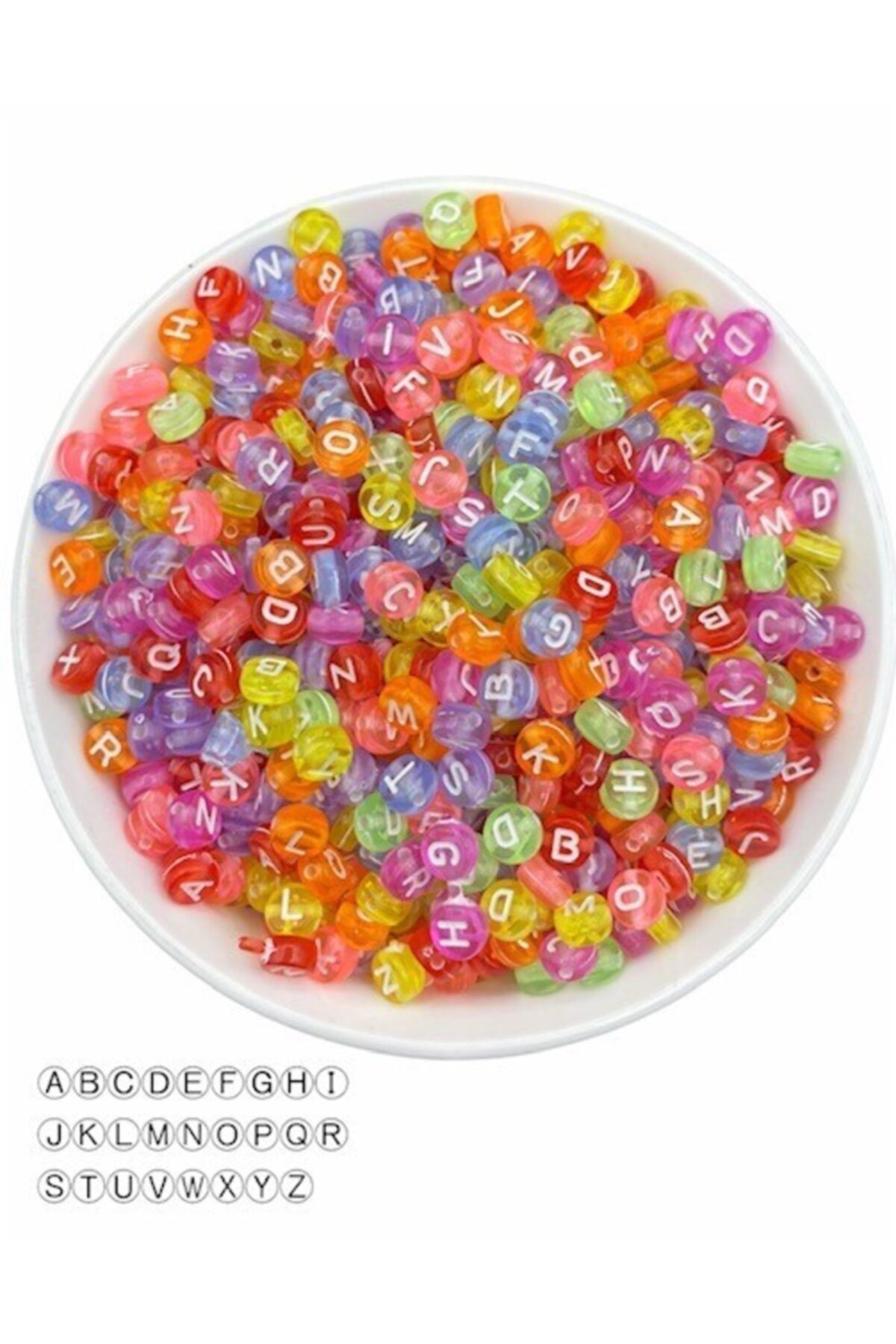 Hedef Bijuteri 50gr Harf Boncuk, 4x7mm Karışık Renkli Şeffaf Yassı Harf Boncuk ( 50gr, 375 Adet)