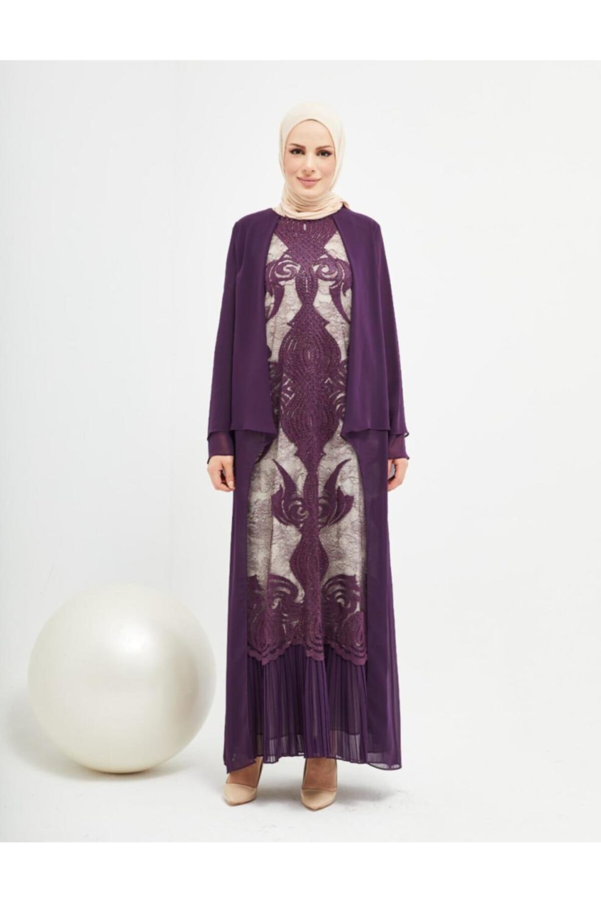 Gülsima Moda Mor Içi Güpürlü En Şık Elbise 1341