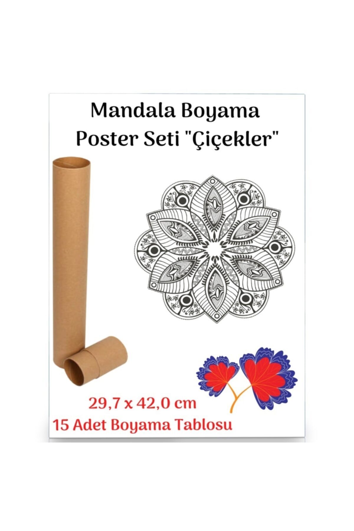 Enine Boyuna Eğitim Mandala Poster Tablosu Çiçekler 15 Adet (30 Cm X42 Cm)