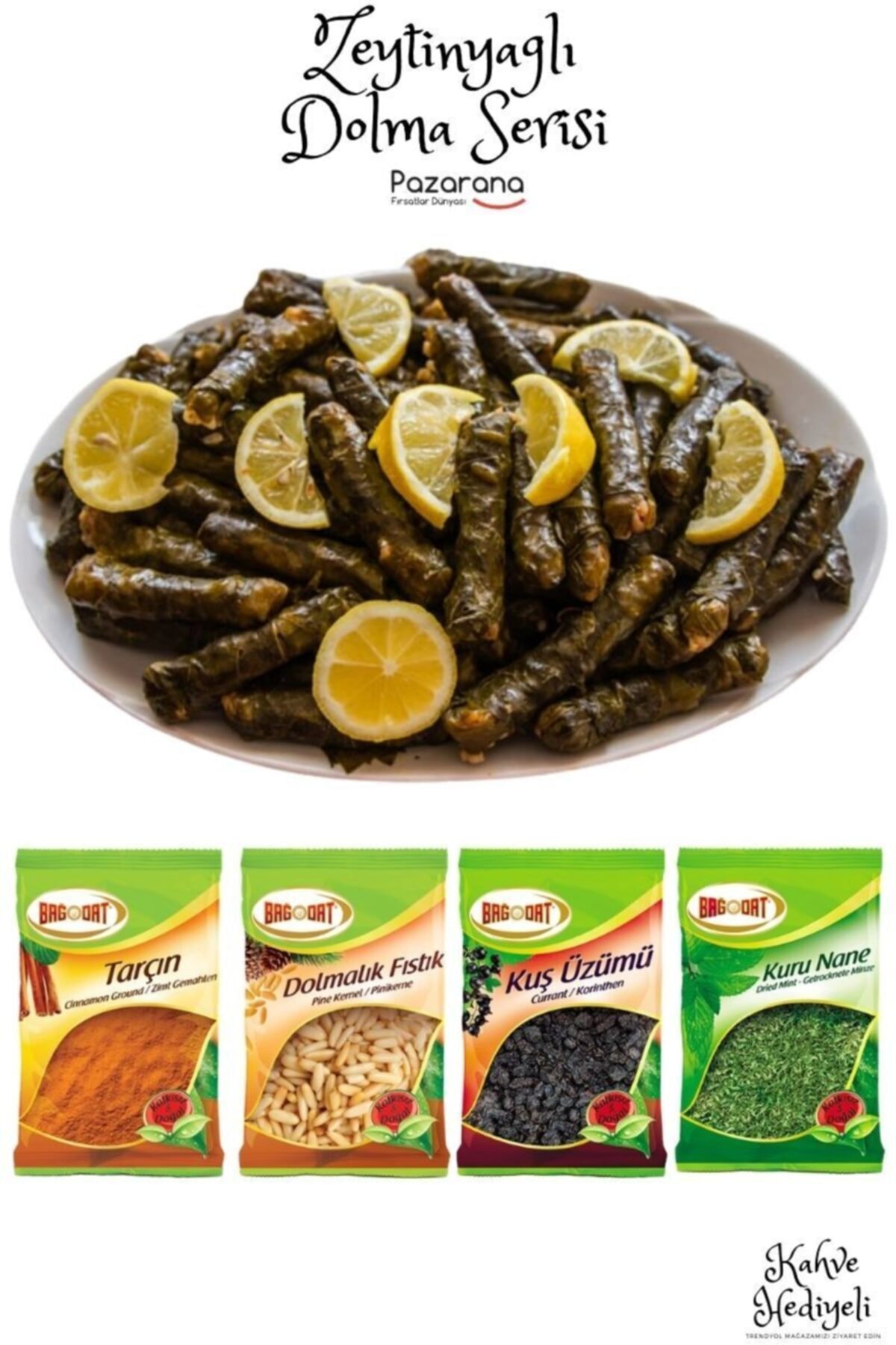 Bağdat Baharat Hüseyin Bey Zeytin Yağlı Dolma Serisi Tarçın Dolmalık Fıstık Tarçın Kuş Üzümü Kuru Nane Baharat