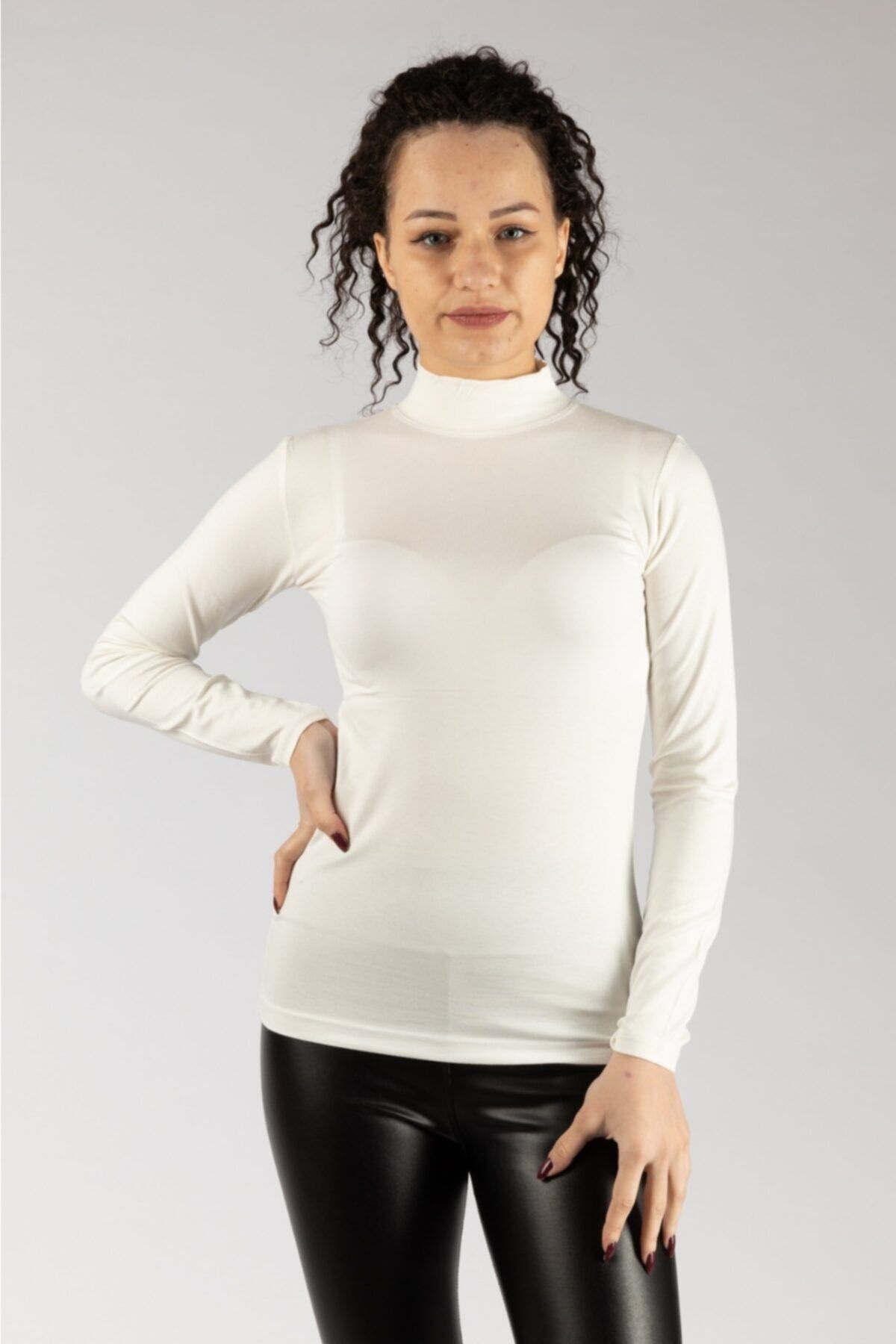 NACAR STORE Kadın Beyaz Uzun Kollu Likralı Penye Body