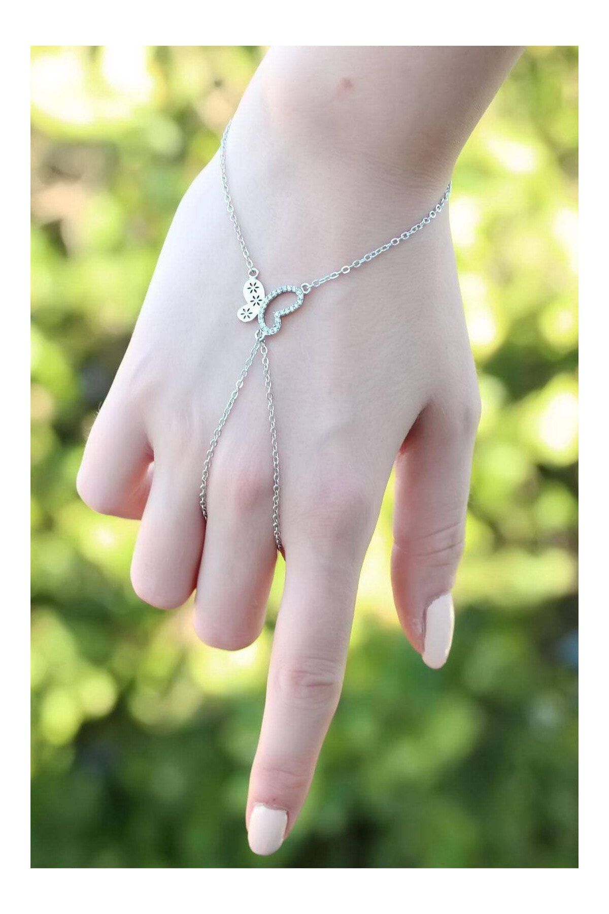 Moco Kelebek Figürlü Zirkon Taşlı Silver Renkli Şahmeran Bileklik