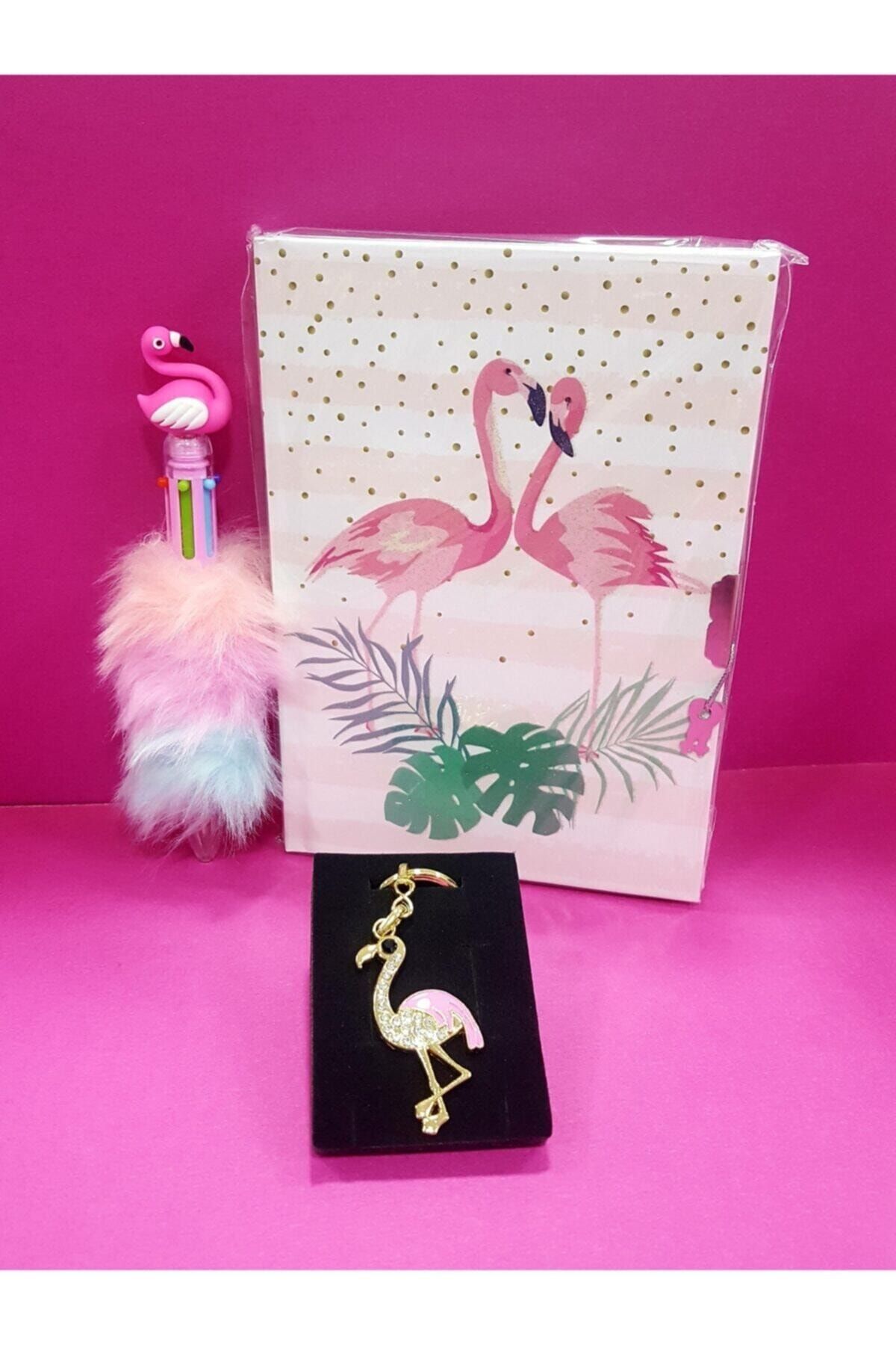 ÇİLEKHOME Hediyelik Flamingo Kilitli Hatıra Ve Günlük Defteri+ Lisanslı Kalem+ Anahtarlık