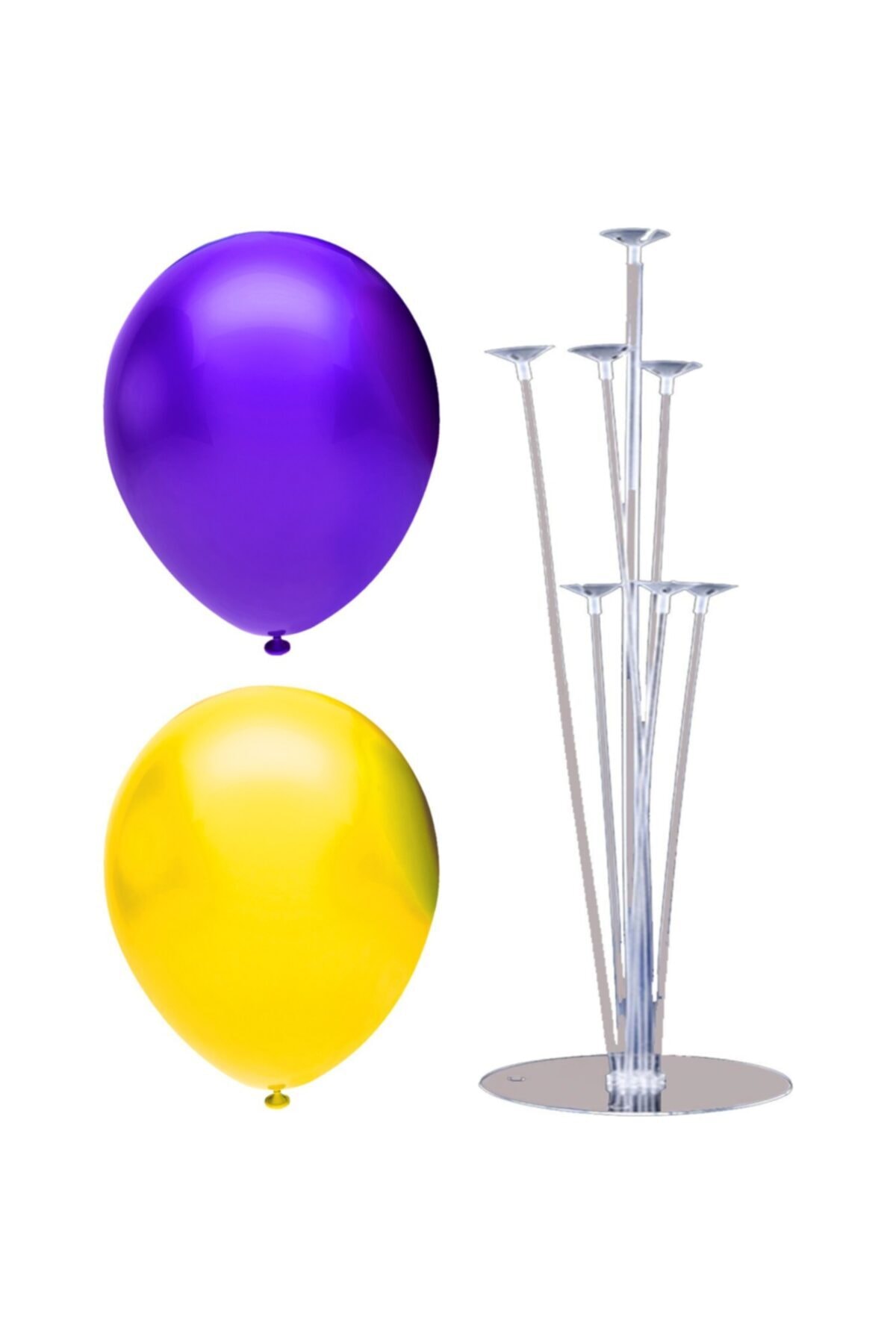partisüs Sarı Violet Metalik Balon 100 Adet Ve 7 Çubuklu Balon Standı Seti, 2 Renk x 50