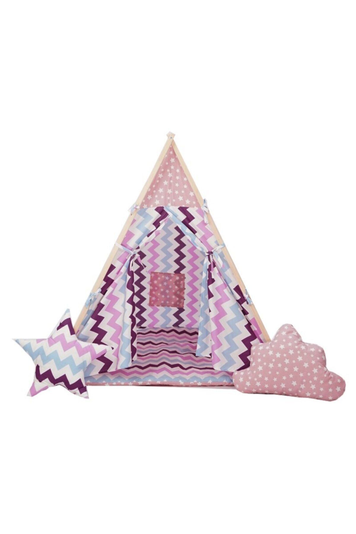 ceylan home Unisex Pembe Kızılderili Ahşap Çocuk Oyun Çadırı ve Uyku Evi