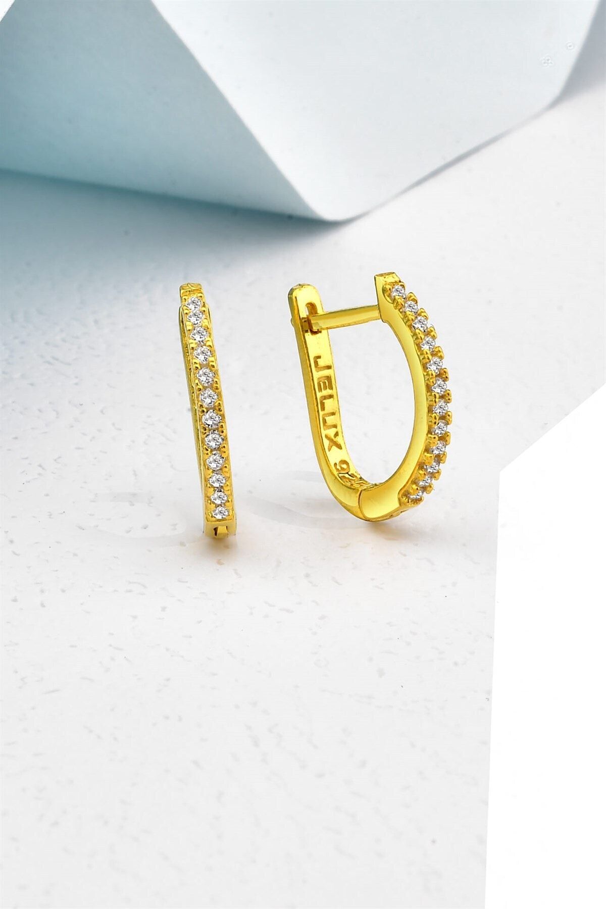 jelux silver Tamtur Zirkon Taşlı Gold Gümüş Klipsli Küpe