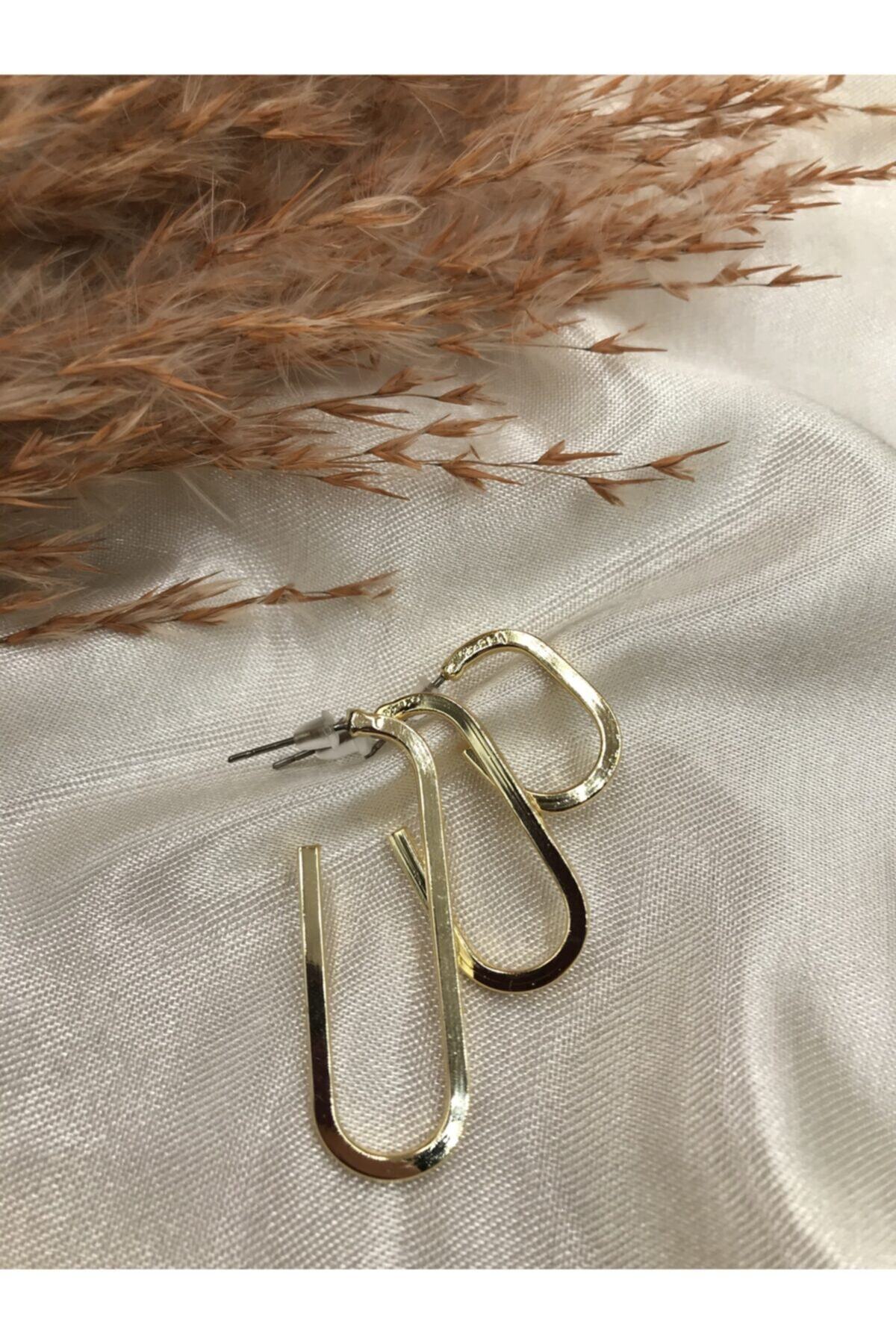 Eylülün Takısı Kadın Gold Renk Üç Boy Tasarım Küpe