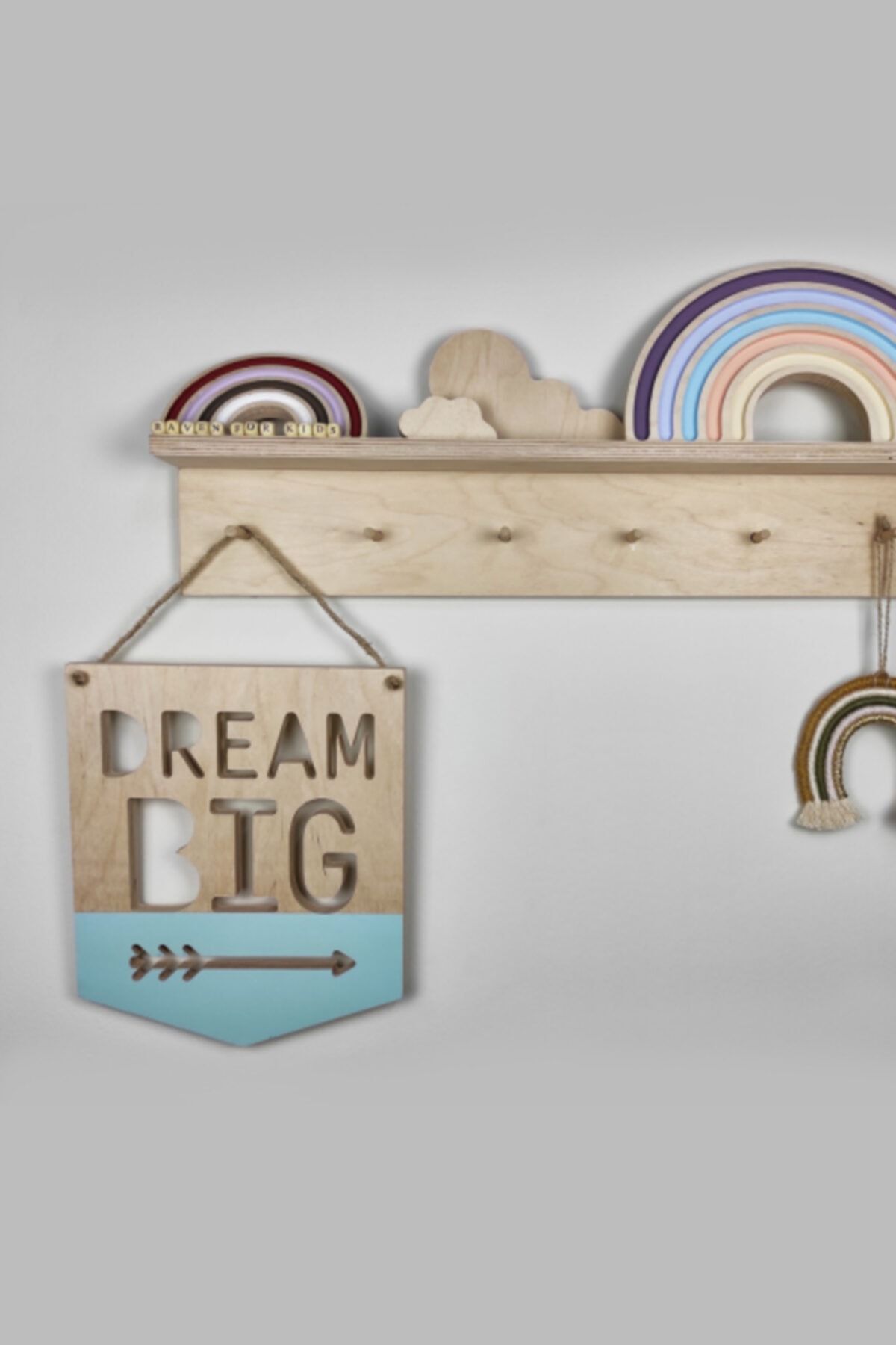 NOBLERAVEN DESIGN Ahşap Dream Big Flama, Mavi, Çocuk Odası Duvar Ve Raf Dekorasyonu