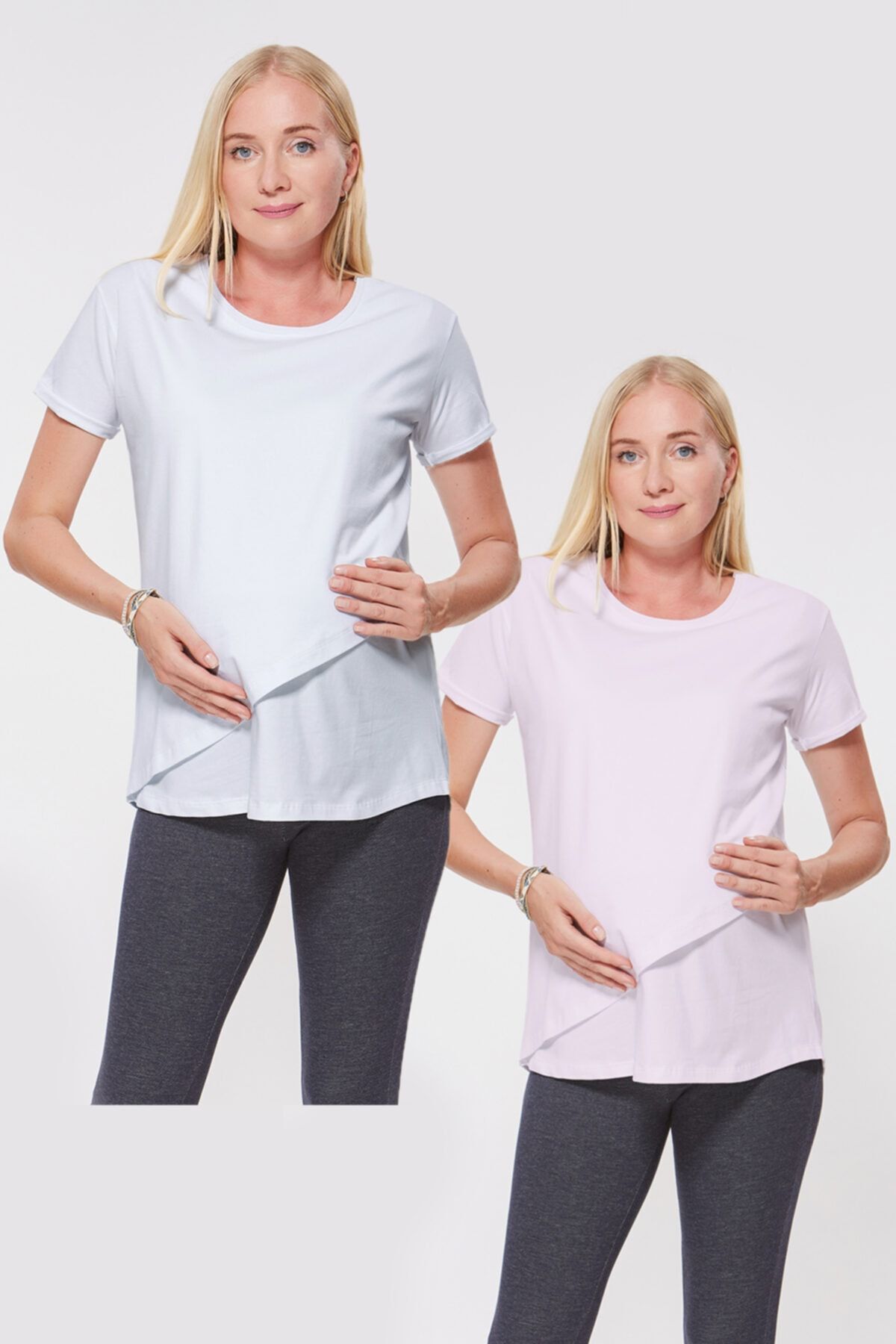 Motherway Kadın Lila Mavi Emzırme Tshırt 2'lı Paket