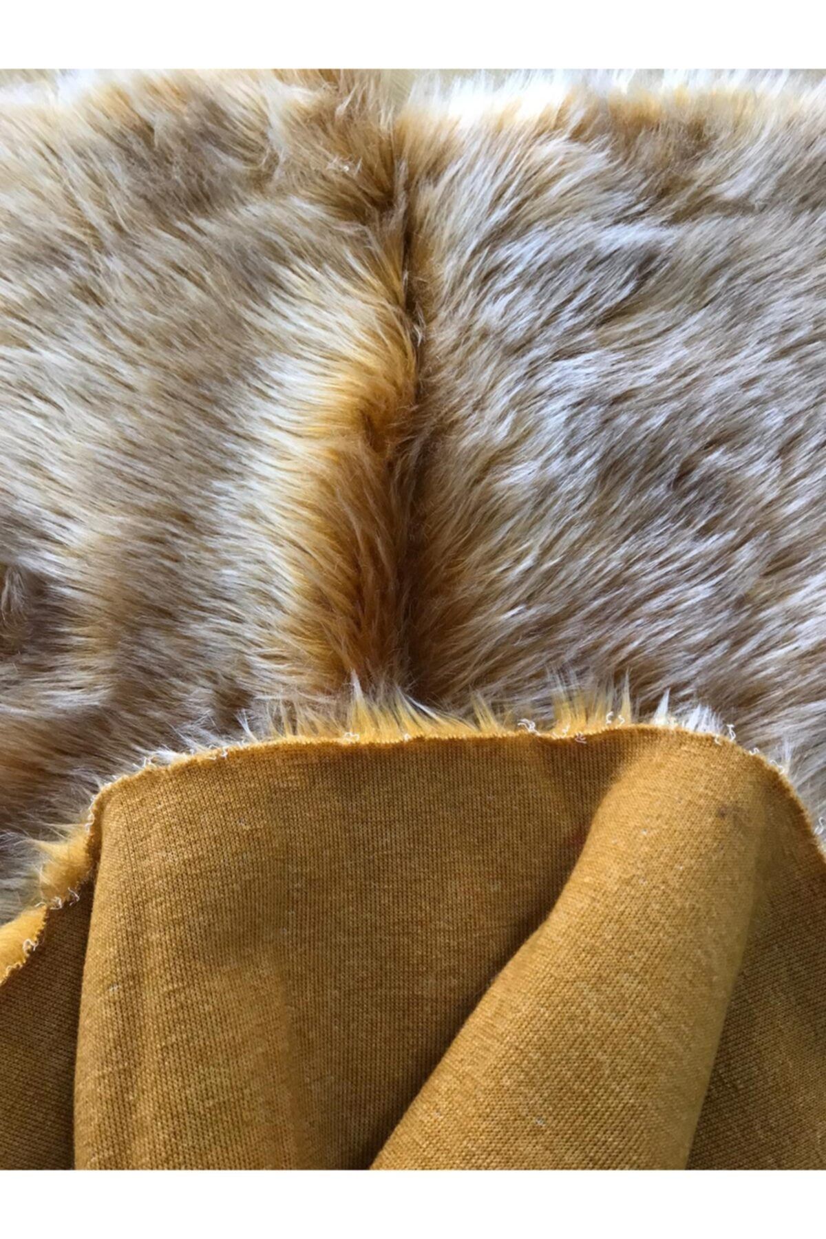 Hanedan Kumaş Hardal Sarı Yumuşak ve Uzun Tüylü Peluş Kürk Kumaş