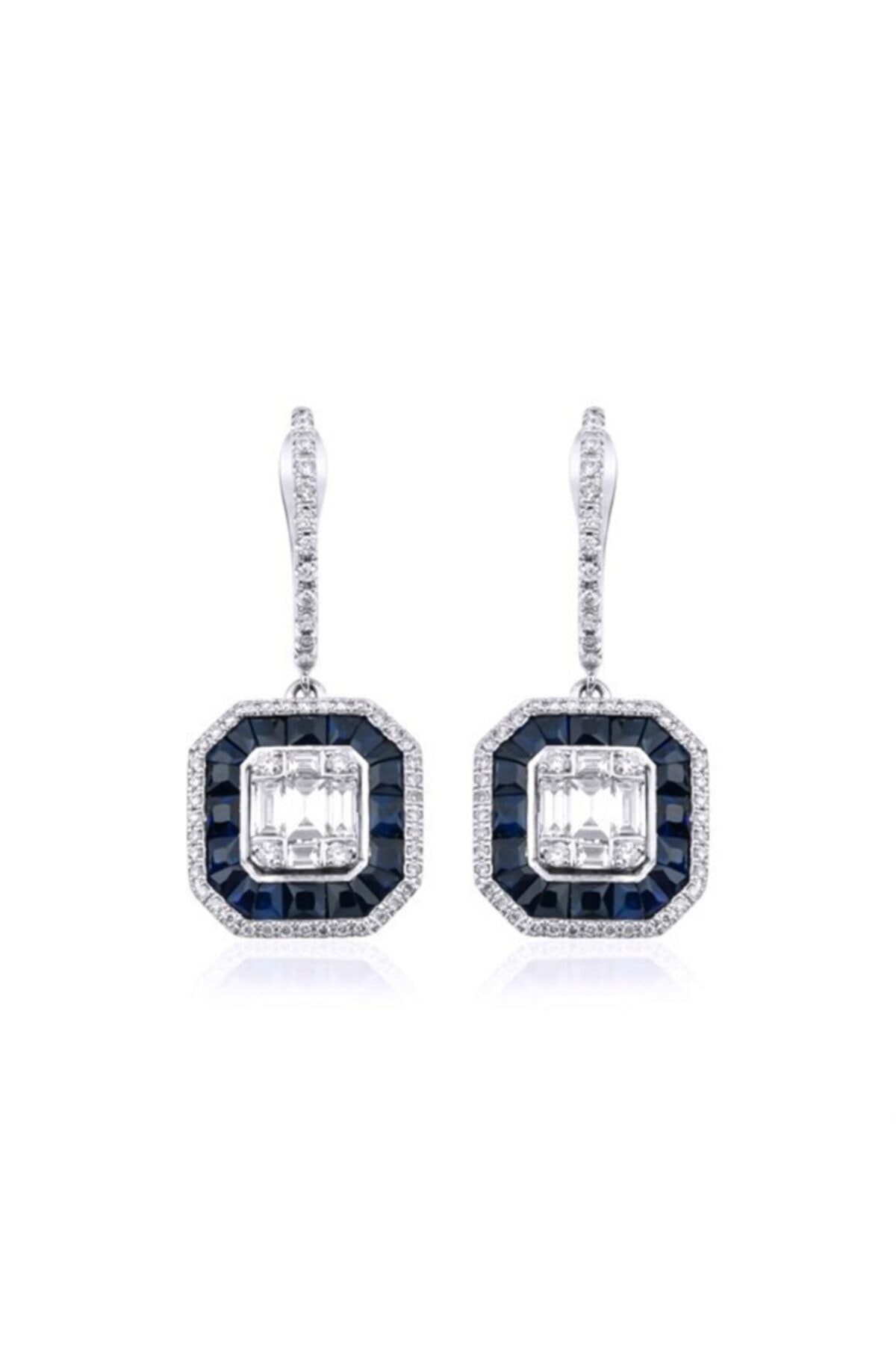 Lotus Diamond 3.37 Karat Pırlanta Safir Küpe