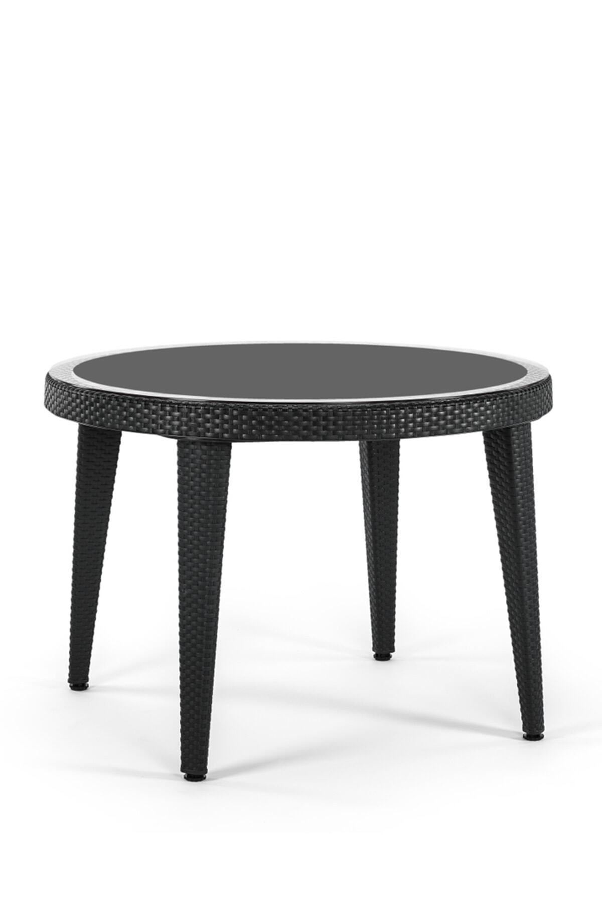 Tilia Siyah Osaka Rattan Efektli Camlı Bahçe Masası