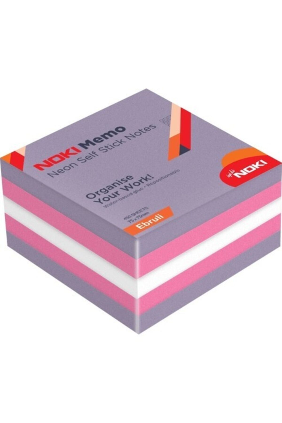 Noki Yapışkanlı Not Kağıdı Küp 450 Syf 75x75 Neon Ebruli 12014-44