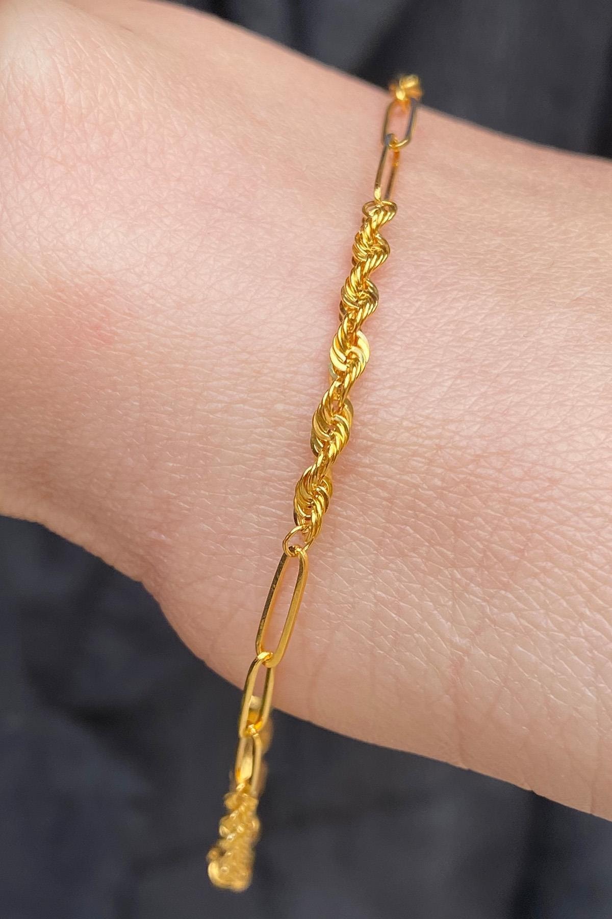 Bayar Gold Kadın Altın Ataş & Halat Bileklik
