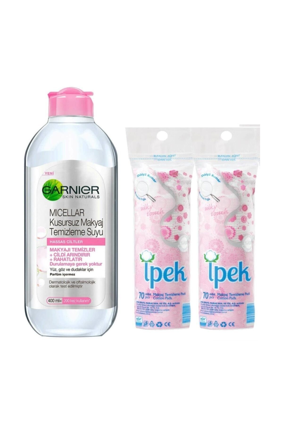 İpek Garnier Kusursuz Makyaj Temizleme Suyu 400 ml ve Makyaj Temizleme Pamuğu 2 Adet