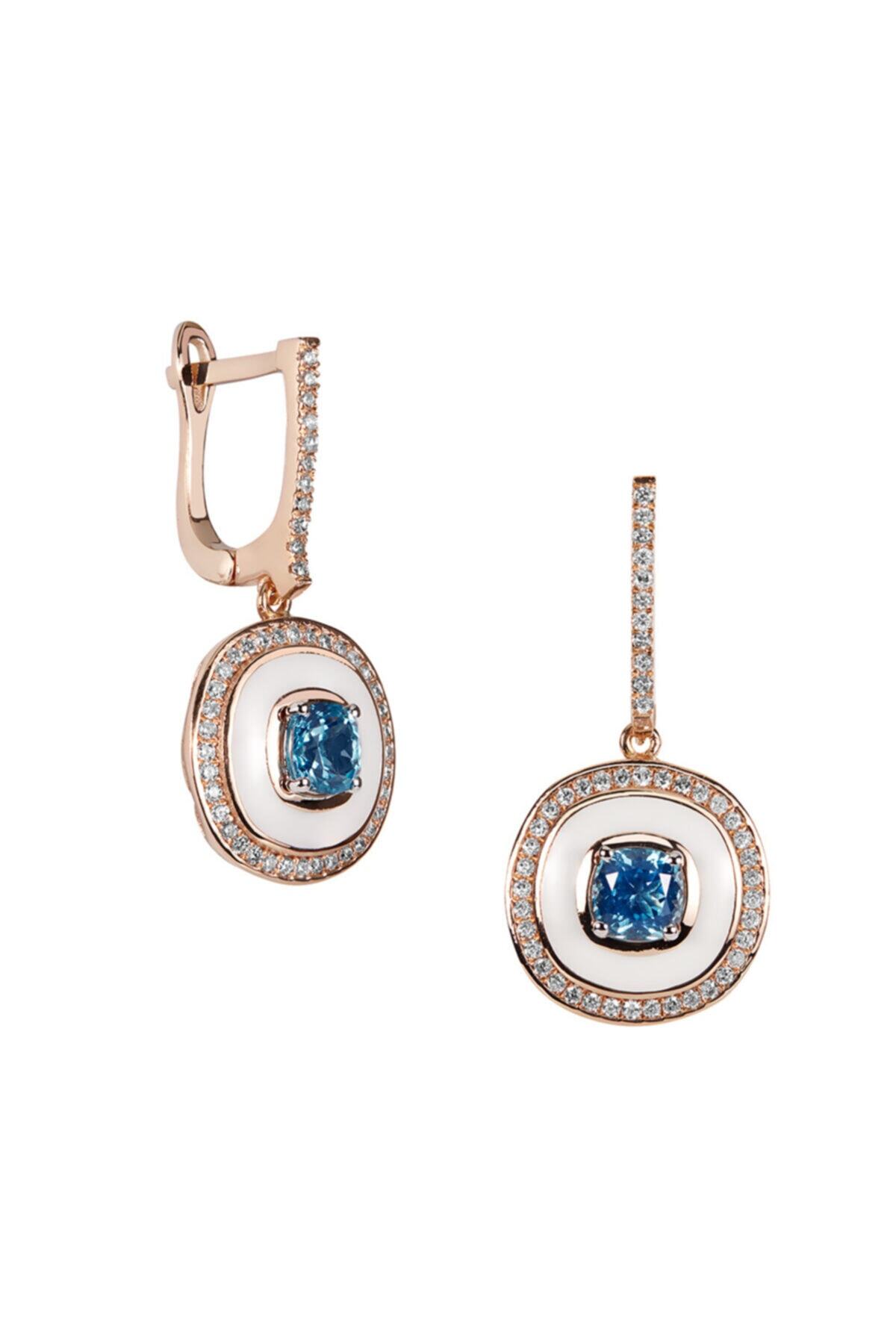 Clavis Jewelry Kadın Mineli Blue Topaz Ve Pırlantalı Küpe ckp0904