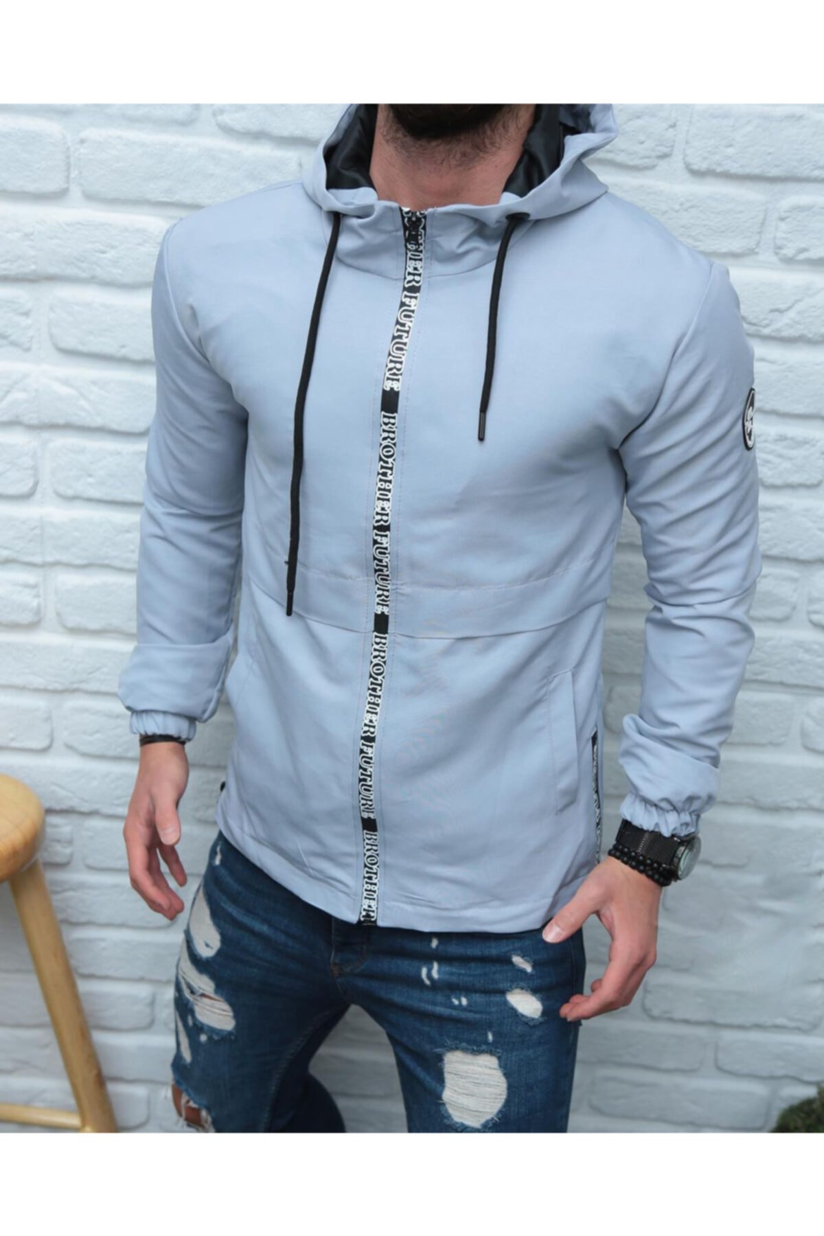 jantiplus Erkek Açık Gri Yağmurluk