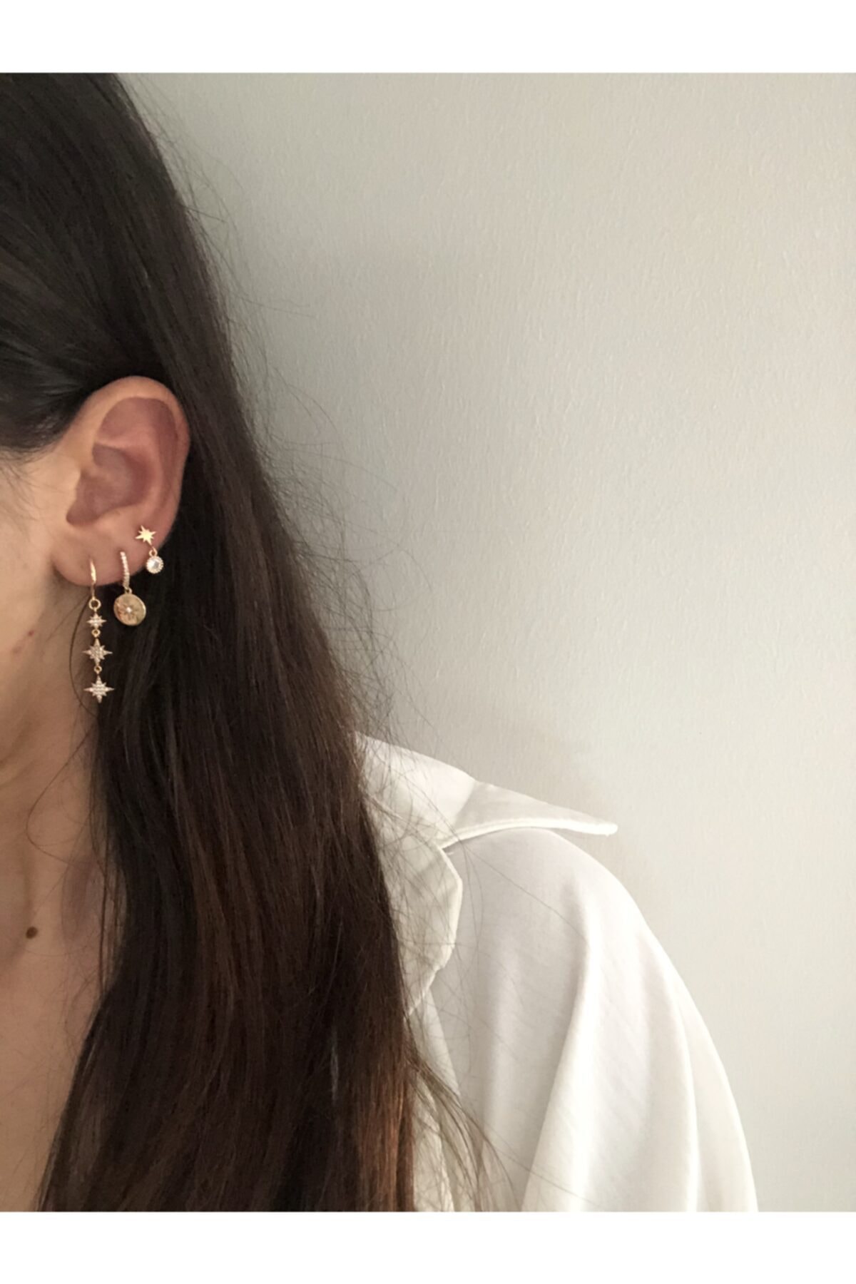 The Y Jewelry Altın Kaplama Kutup Yıldızı Küpe Seti