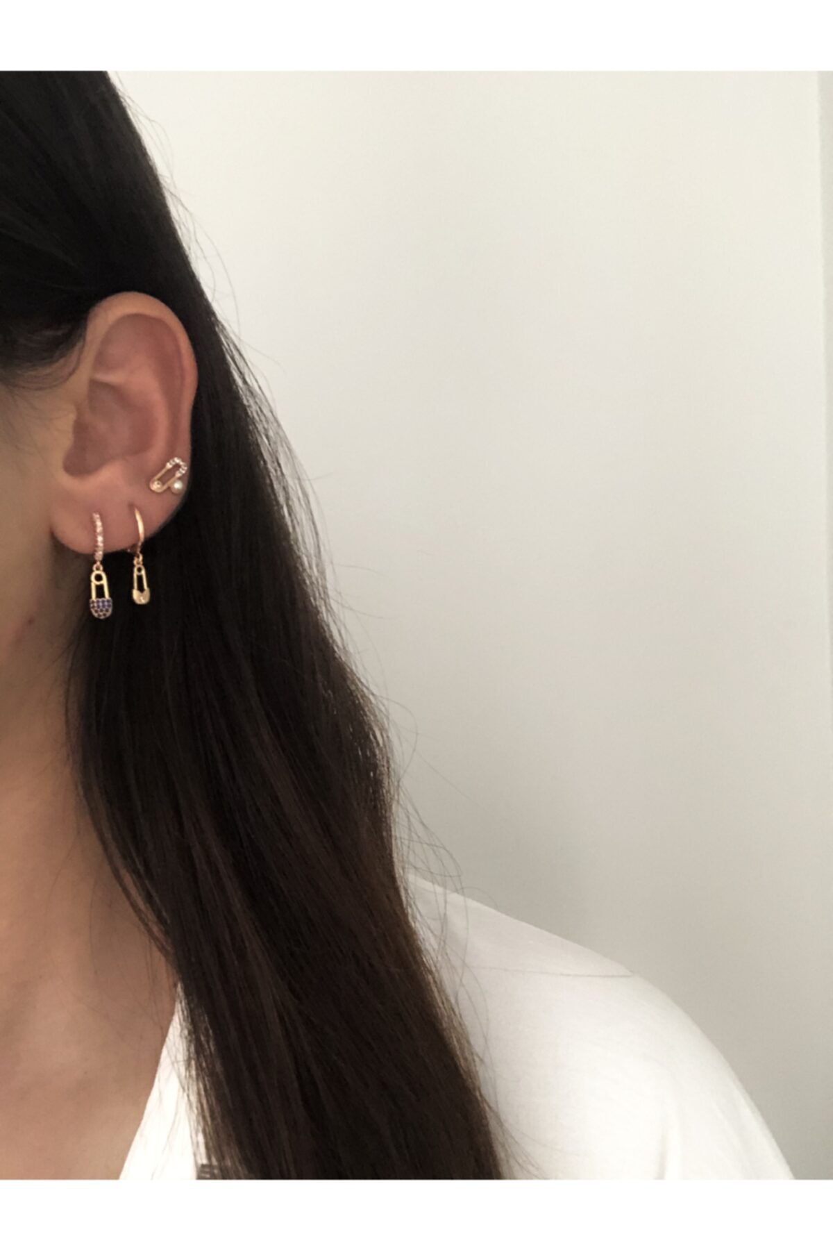 The Y Jewelry Altın Kaplama Çengel Küpe Seti
