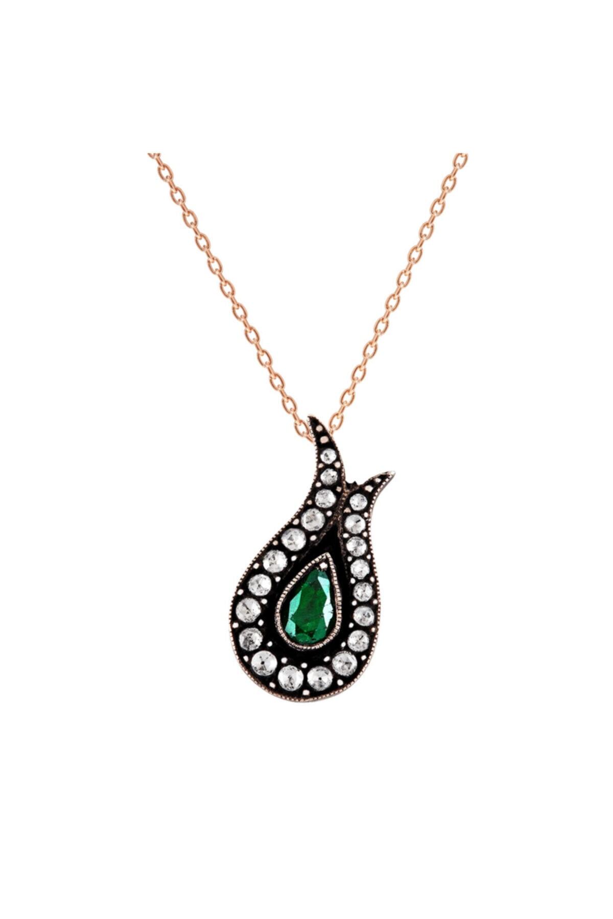 Clavis Jewelry Elmas ve Damla Kesim Zümrüt Taşlı Lale Kolye (ykl0534)