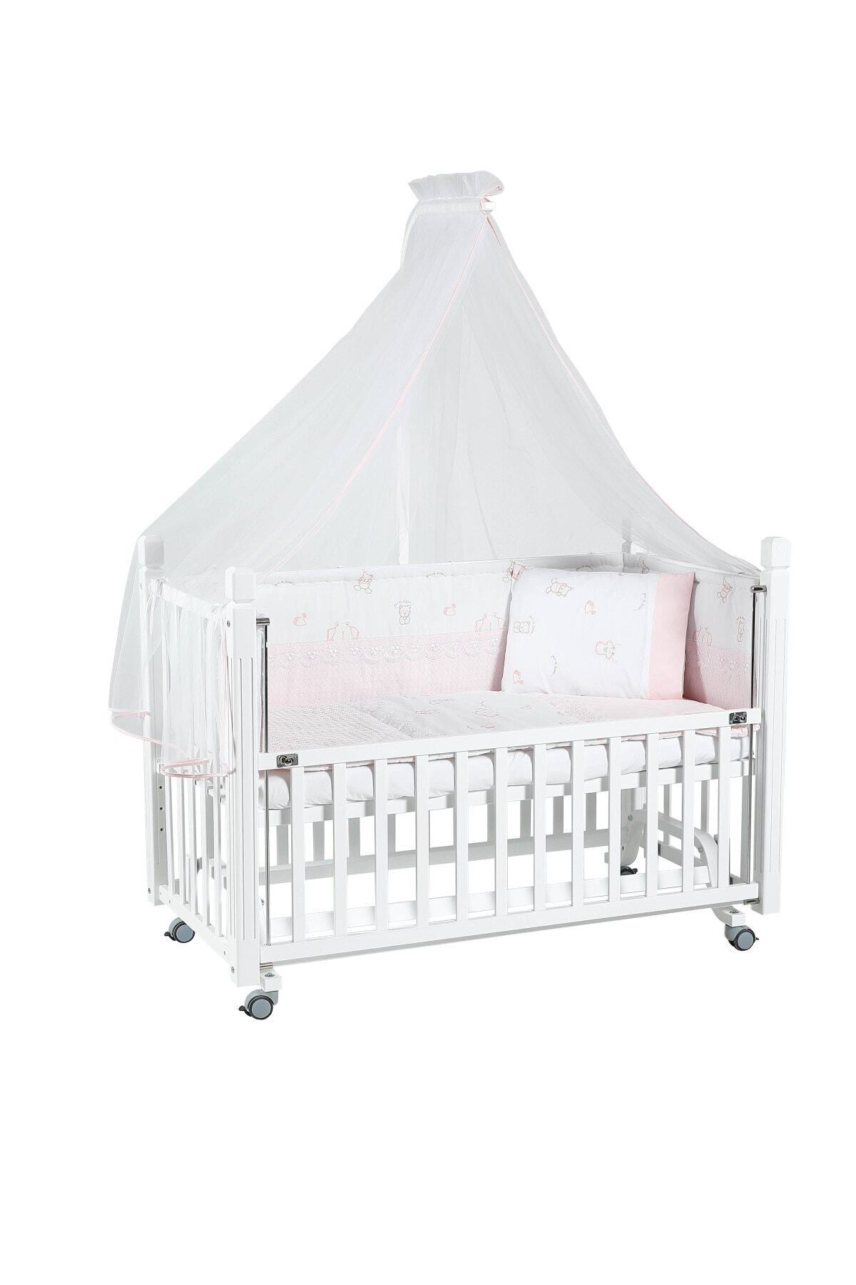 Pepper Kids Tahterevalli Cuppa Beyaz Pembe Anne Yanı Ahşap Sallanır Beşik 60x120 cm
