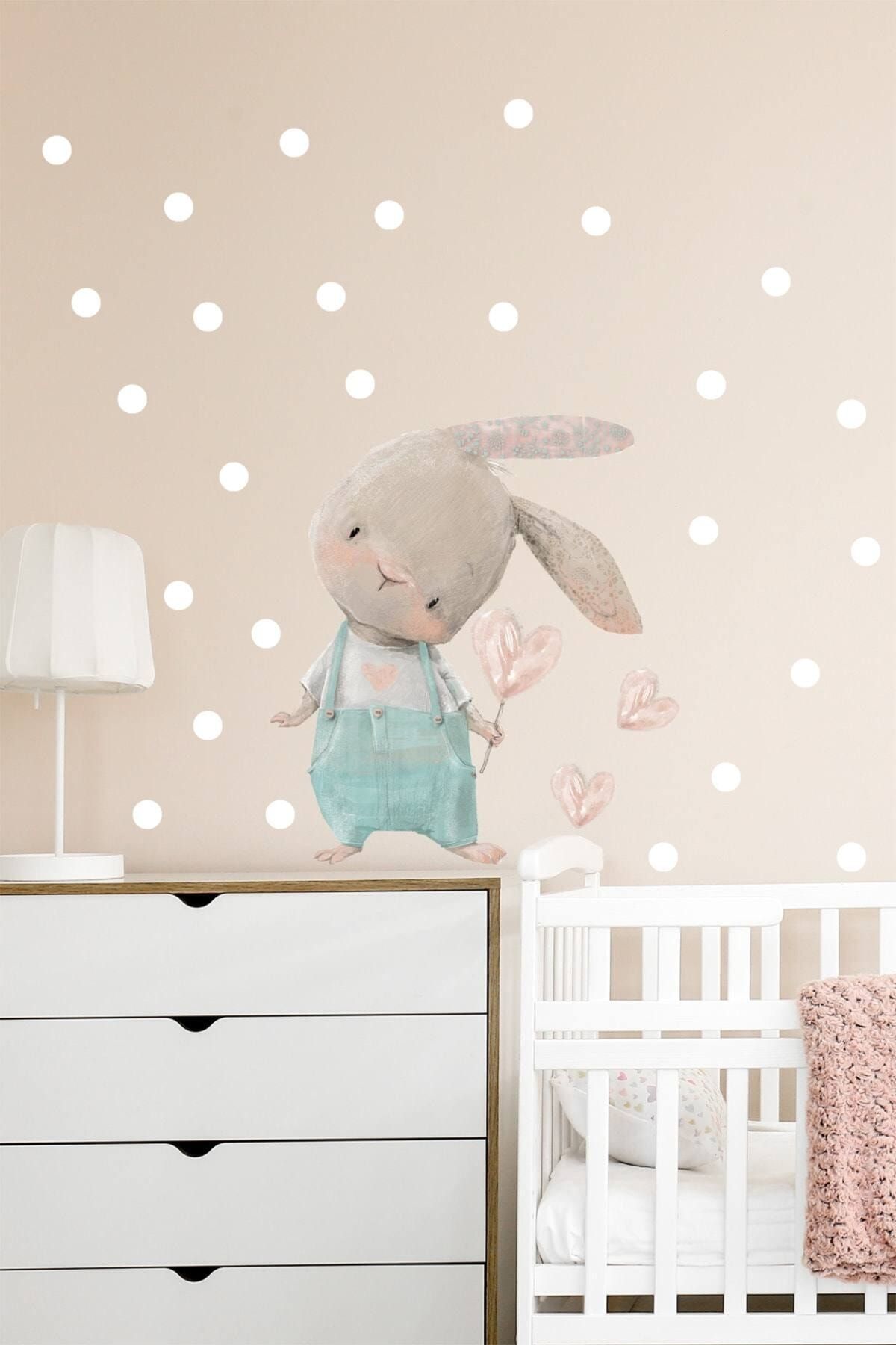KT Decor Sevimli Kalpli Tavşan Duvar Sticker Seti