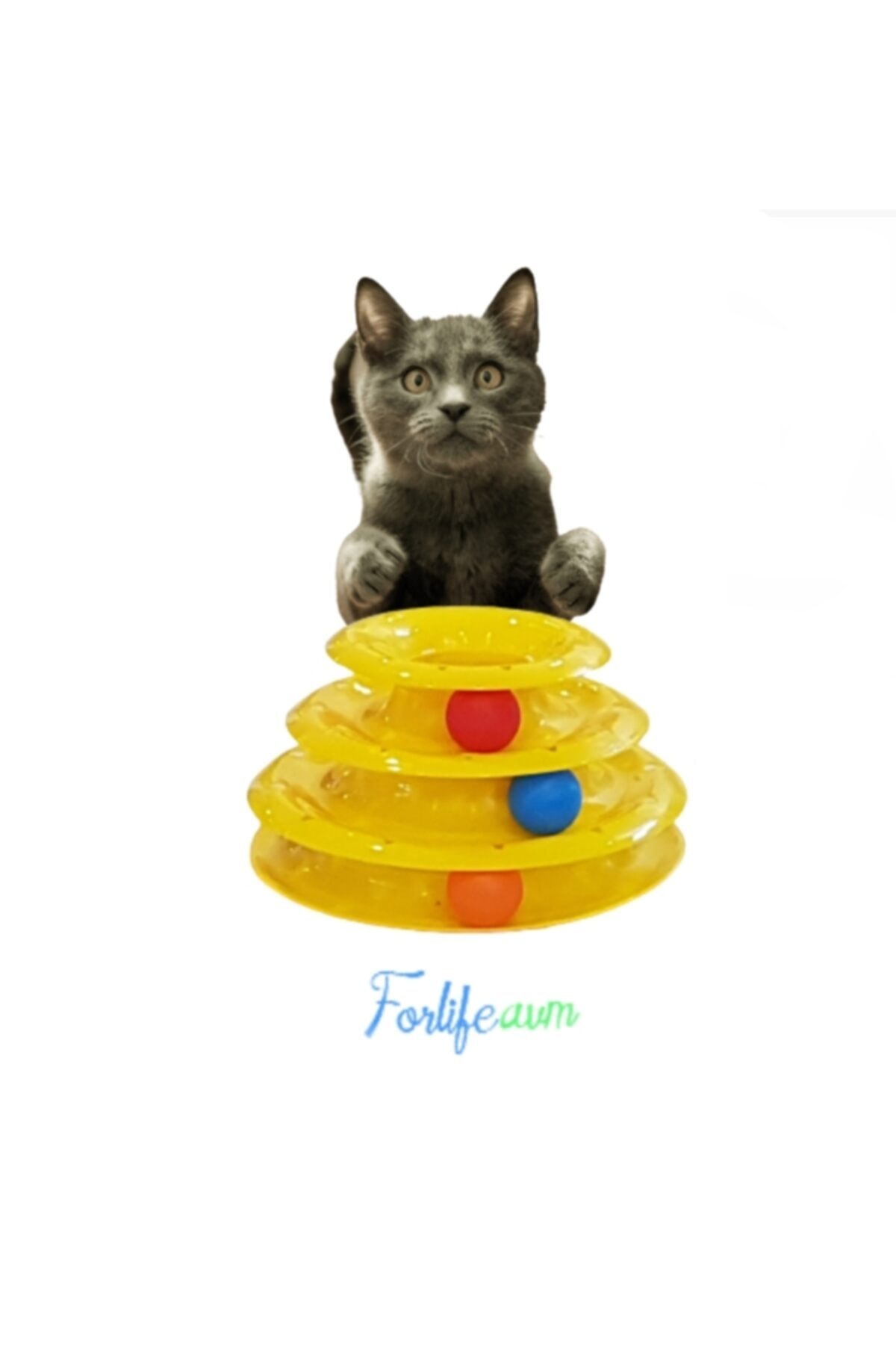 forlifeavm Toplu Kedi Oyuncağı Kedi Eğlencesi 3 Katlı Sarı Oyuncak