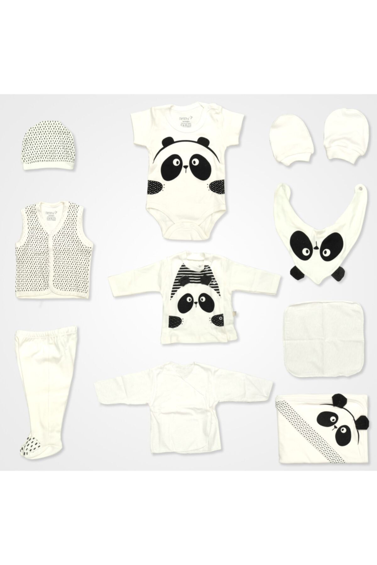 Bebbek Panda Desenli Hastane Çıkış Seti 10'lu - Siyah 1