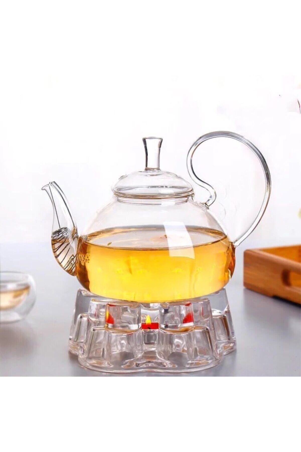 Senin Dükkanın Borosilikat Cam Demlik Ve Cam Isıtıcı Seti Lilyum Düşmez Kapaklı 800ml