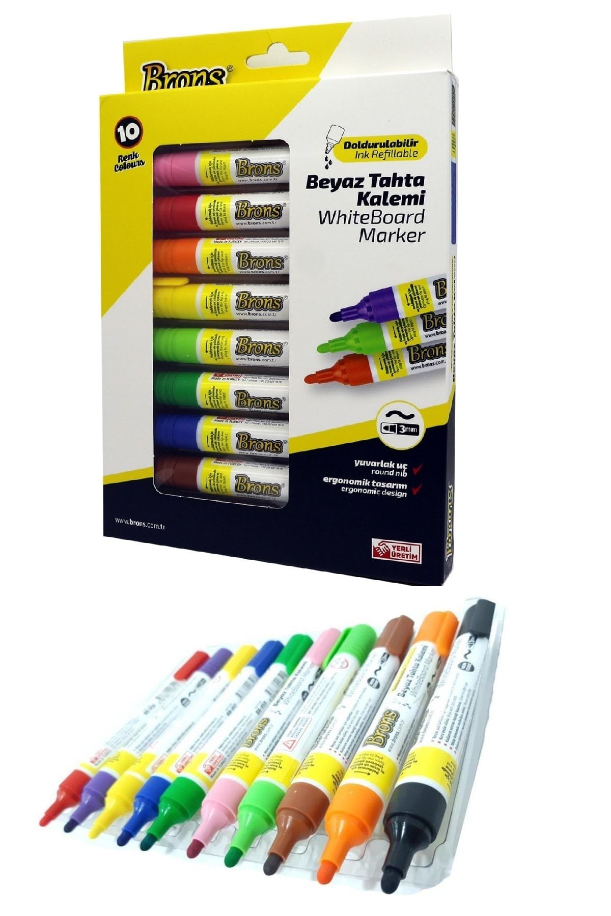 Brons Beyaz Tahta Kalemi  Doldurulabilir 1 Paket 10 Lu Set