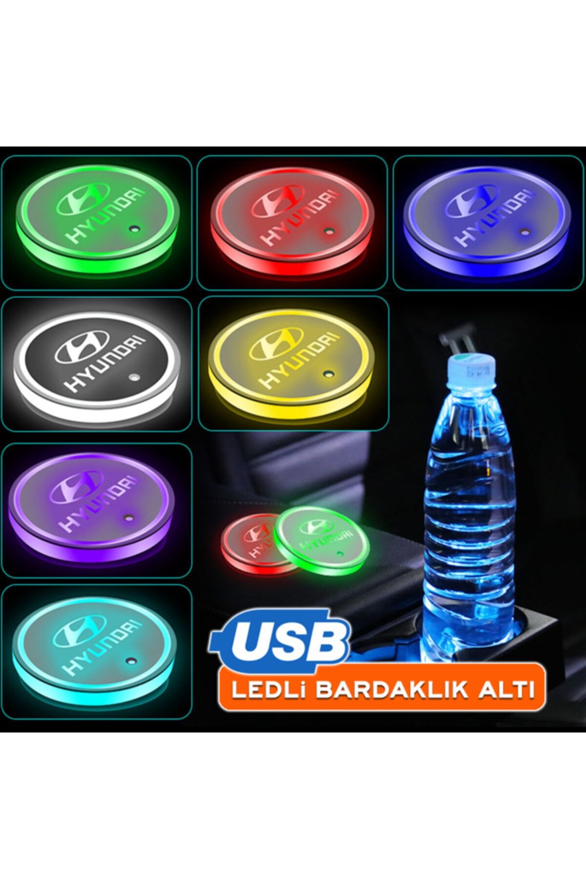 C9 Hyundai Uyumlu Ledli Bardaklık Altı Usb Şarjlı Carmaniaks
