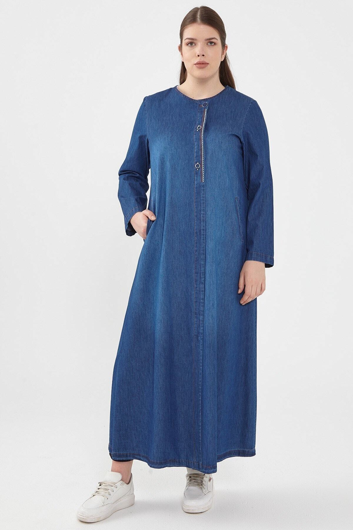 Nihan Kadın Indigo Büyük Beden Pardesü