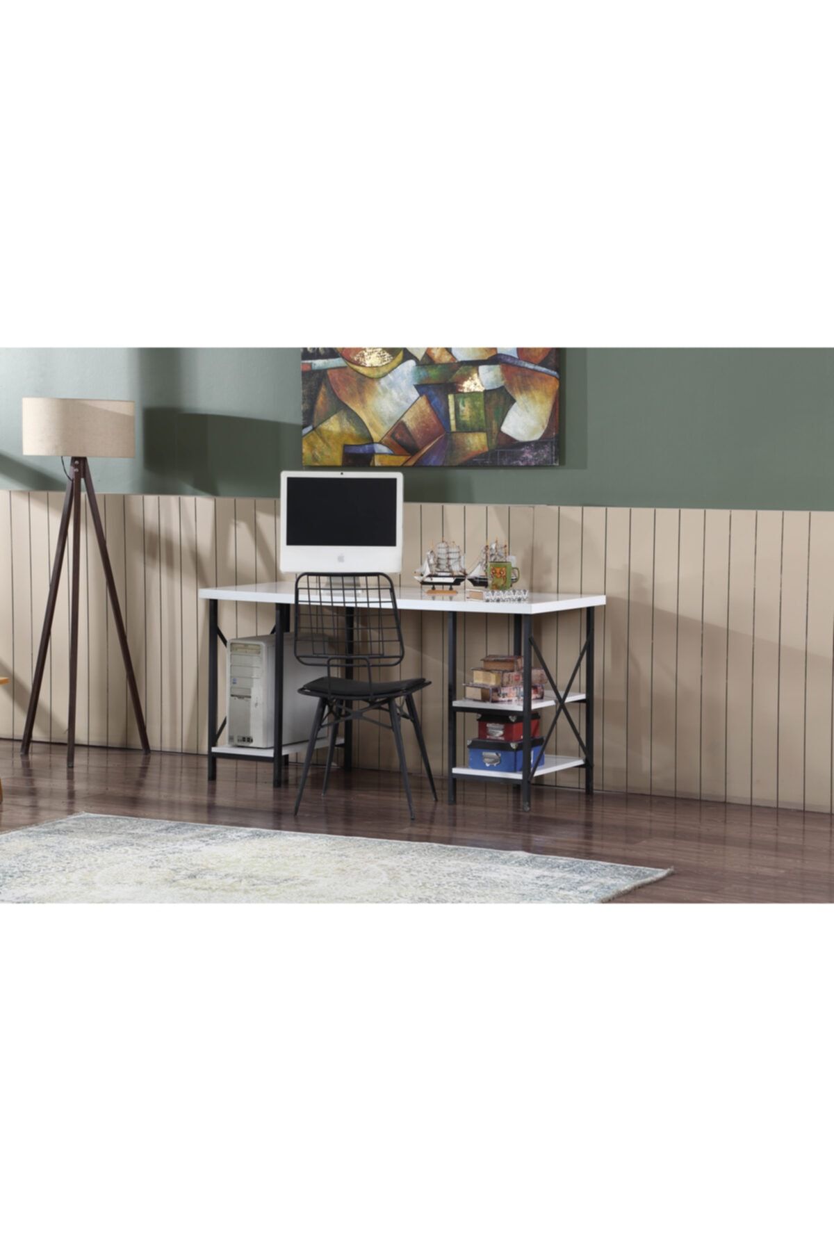 Elfin Mobilya ve Dekorasyon Ceviz Roy 3 Raflı Metal Çalışma Masası 60x150 cm