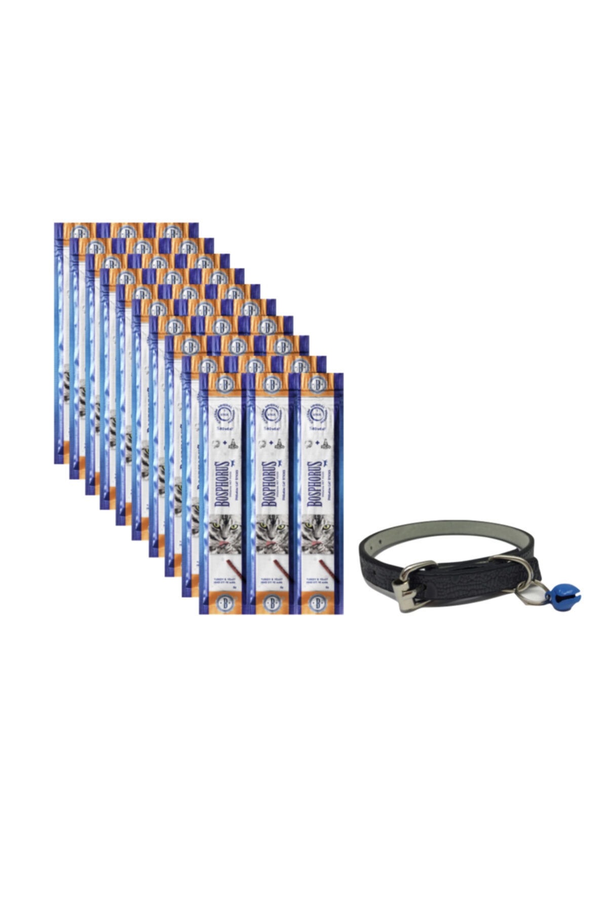 Bosphorus Hindi Etli Ve Mayalı Kedi Ödül Maması 3x5gr X 10 Paket + Deri Tasma