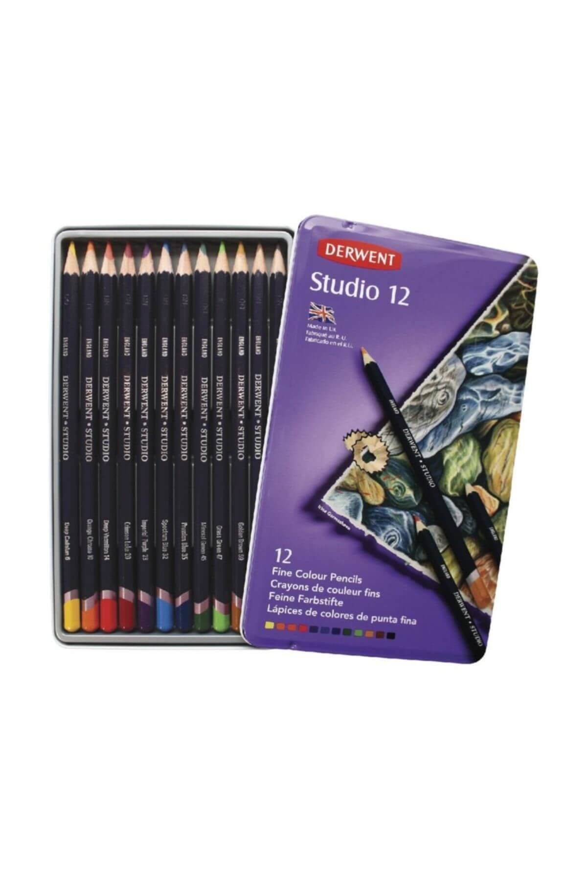 Derwent Studio 6,9 Mm Kuru Boya Kalemi Metal Kutu 12 Renk Dw32196