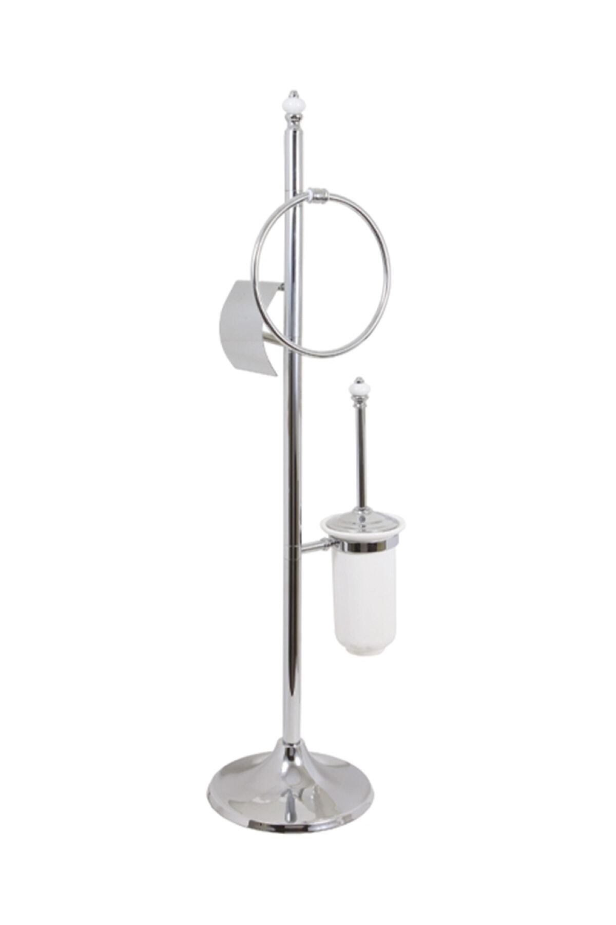 COMFORTBANYO Fantasıa Chrome Pirinç-porselen 3'lü Set Ayaklı Klozet Fırçalık 8420