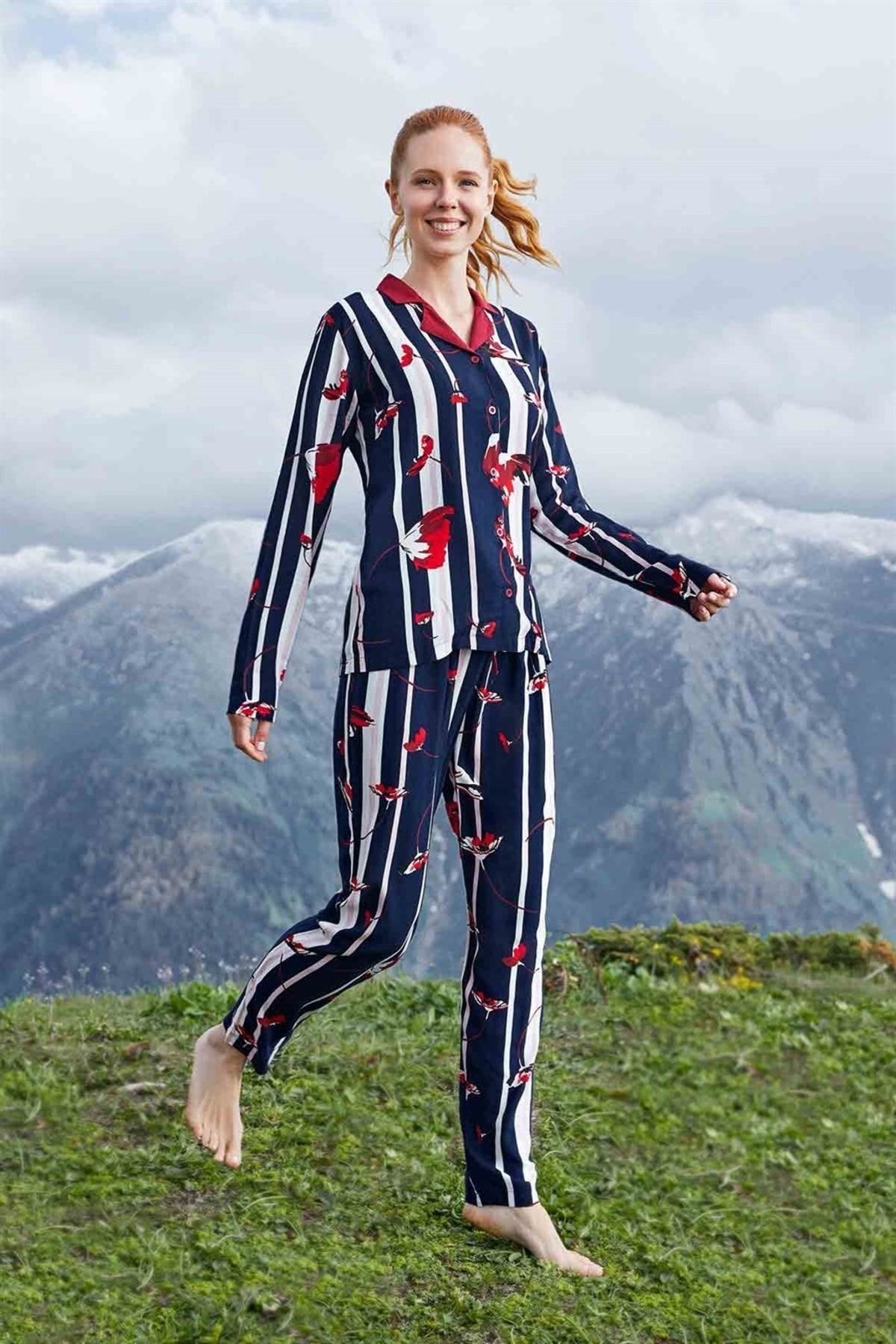Doreanse Women s Navy Blue Floral Printed Shirt Pajama Set 4092