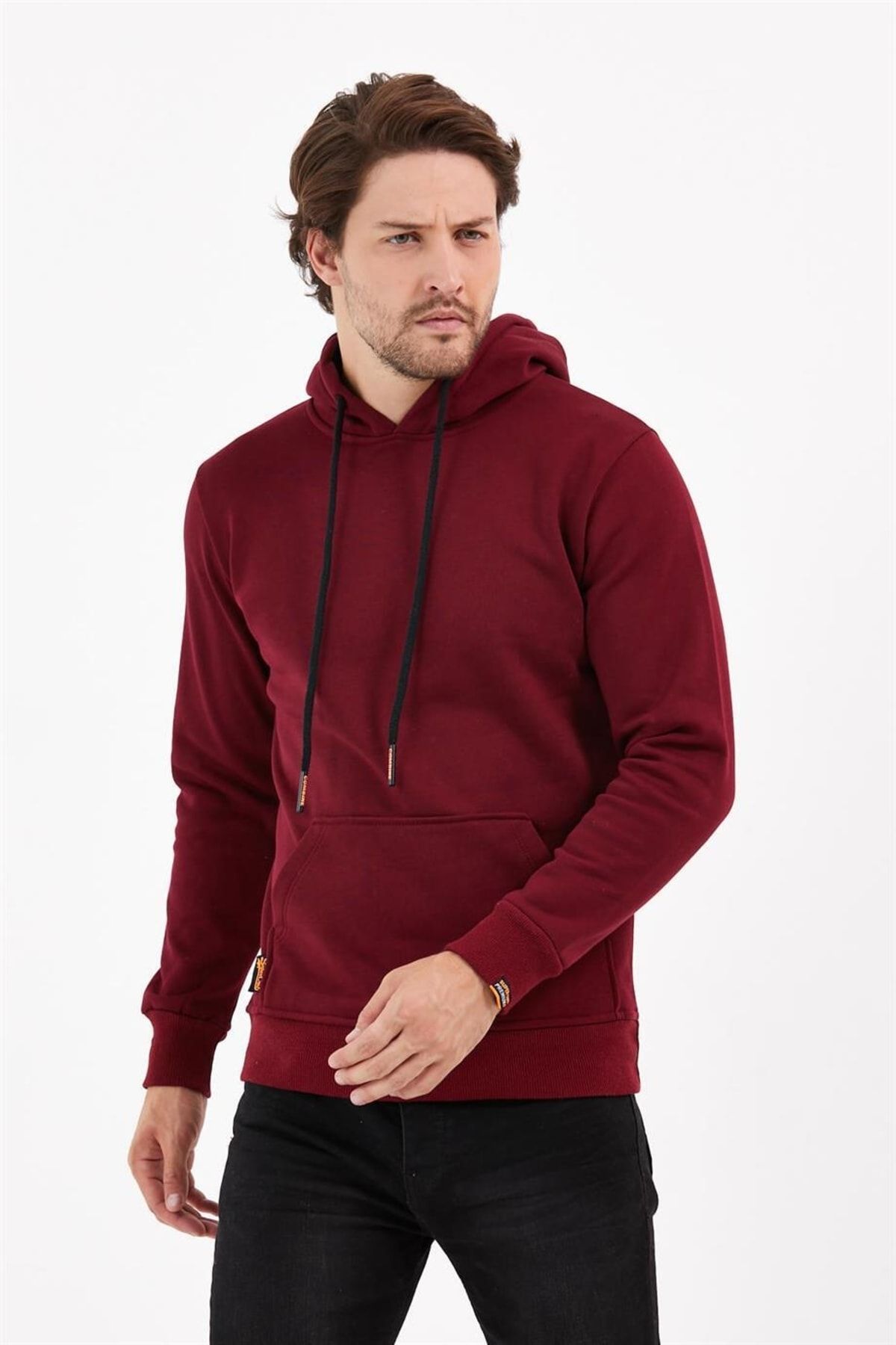 MAXIMILLIAN Burgundy Color Relaxed Men s Hooded Sweatshirt with