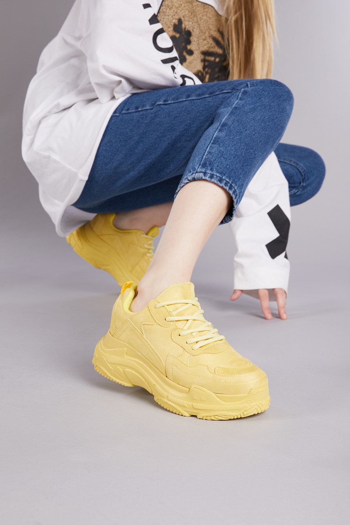 Kadın Sarı Süet Spor Ayakkabı Bls-q