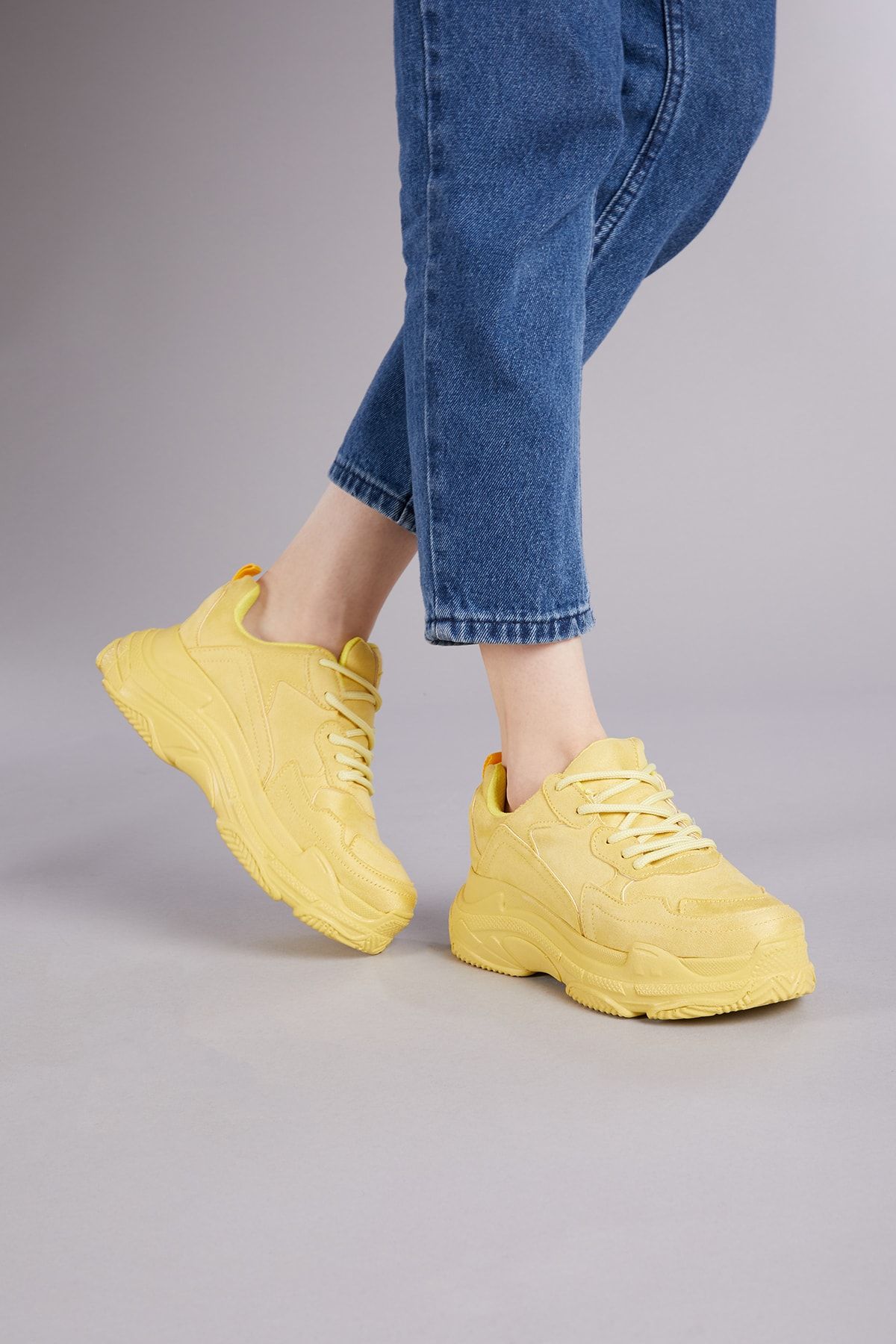 Kadın Sarı Süet Spor Ayakkabı Bls-q