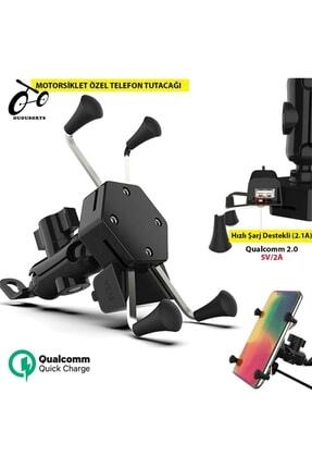 Usb Şarjlı Ayna Bağlantılı Motosiklet Telefon Tutucu Motor Tutacağı Image 1