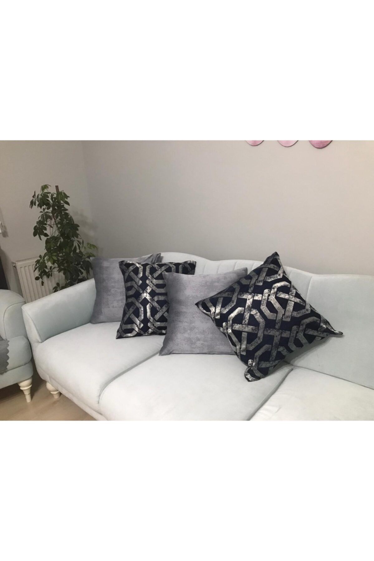 ysmn store %100 Pamuk 50x50 Yastık Kılıfı Şerit Detaylı