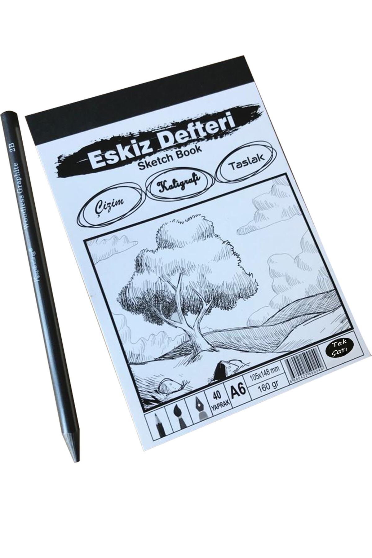 Tek Çatı Eskiz Defteri (sketch Book) A6 160 Gr 40 Yp + Kömür Kalem Bir Arada Set