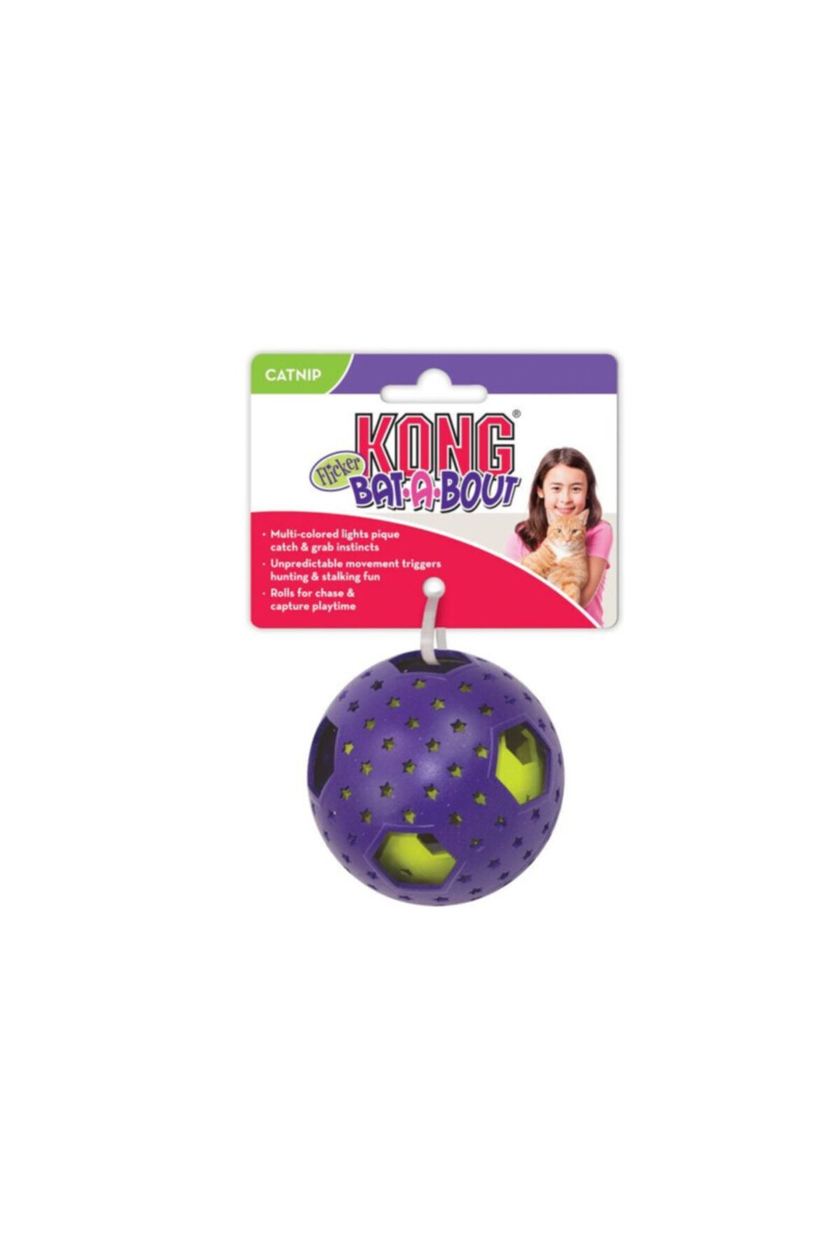 Kong Kedi Bat-a-bout Kediotlu, Işıklı Ve Hareketli Kedi Oyun Topu