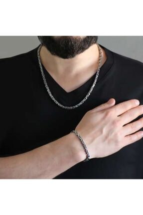 Unisex Silver Renk Kalınlık 5 Mm 317l Çelik Kral Zincir&bileklik Kombini Image 1